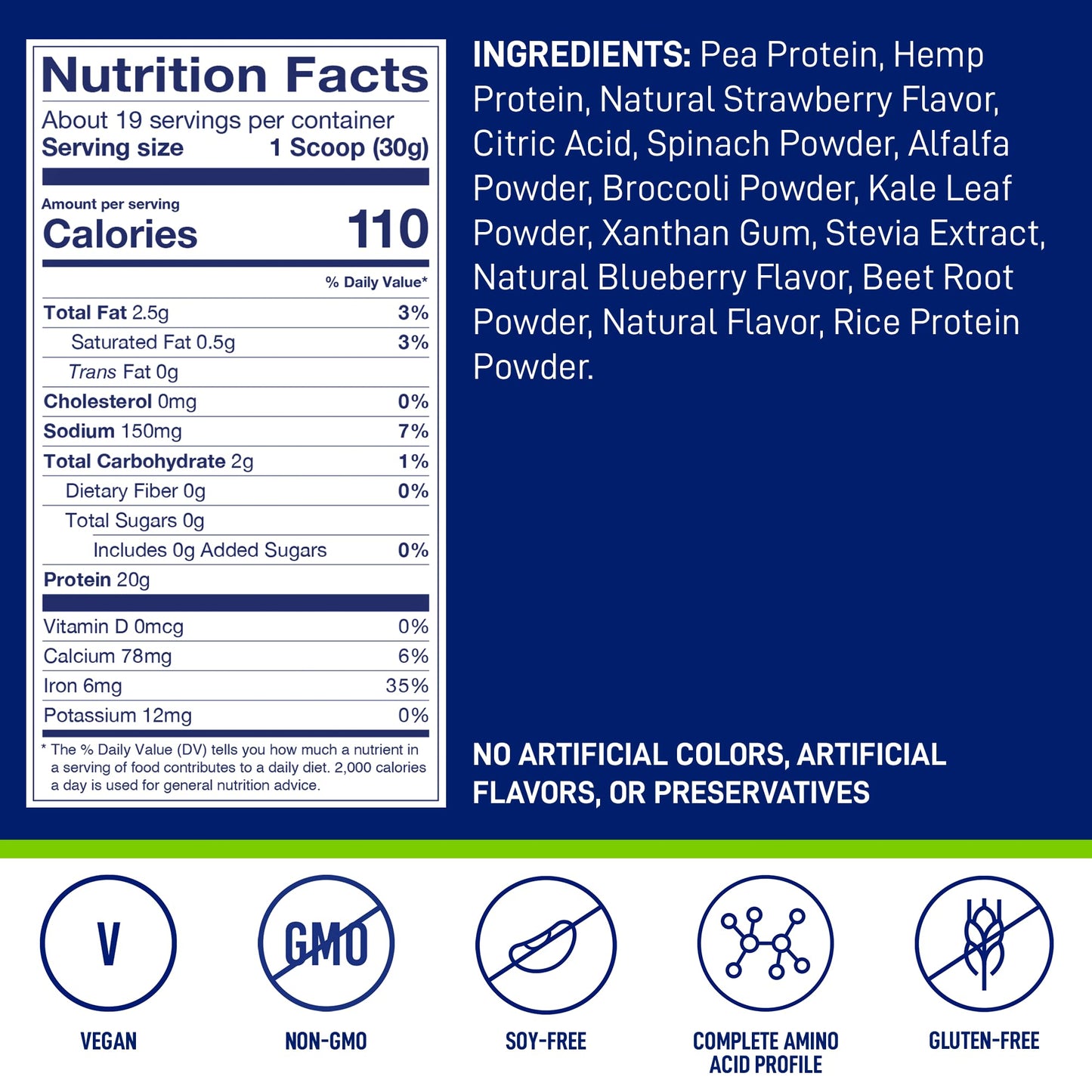 LeanFit Plant-Based Protein & Greens, Natural Berry, 20g Protein, 19 Servings, 1.25 Pound LeanFitUS supplements