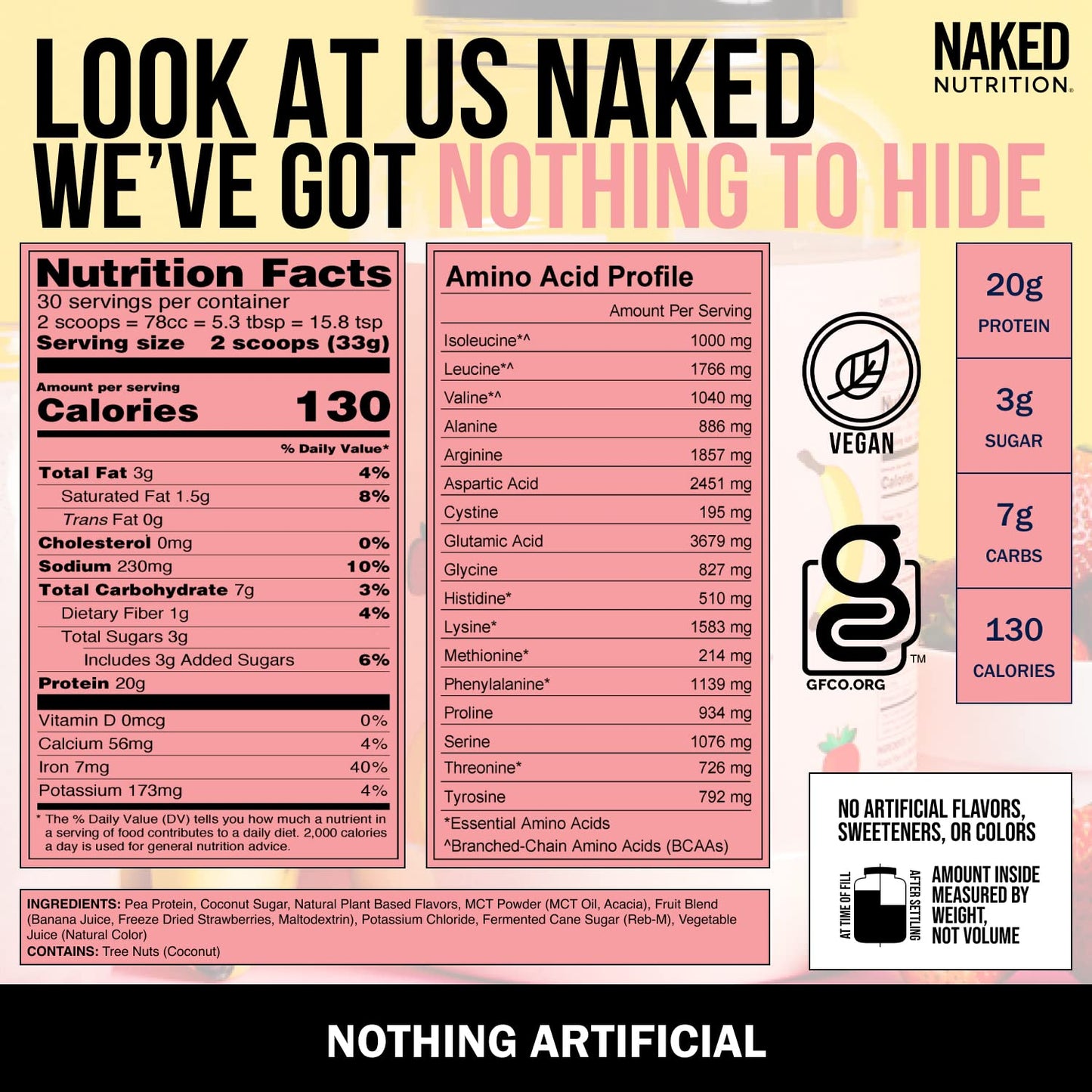 NAKED nutrition Naked Shake - Vegan Protein Powder, Strawberry Banana - Flavored Plant NAKEDUS supplements