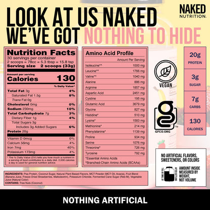 NAKED nutrition Naked Shake - Vegan Protein Powder, Strawberry Banana - Flavored Plant NAKEDUS supplements