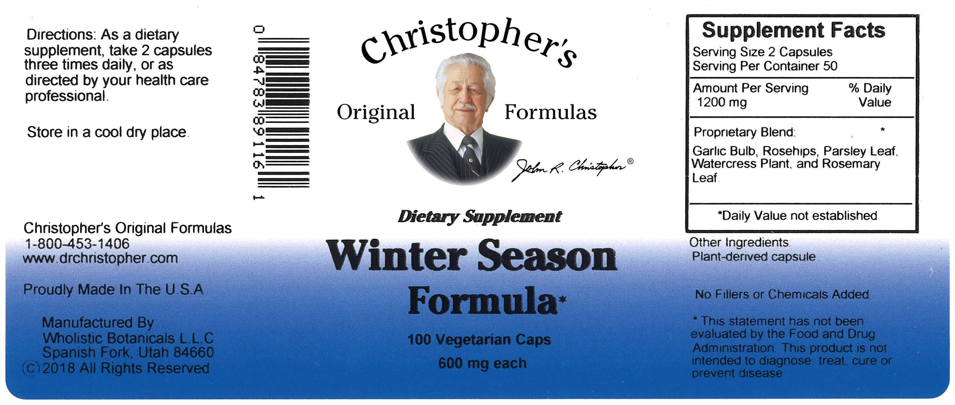 Christopher's Original Formulas Winter Season Formula, 100 Vegetarian Capsules Christopher's Original FormulasAu supplements