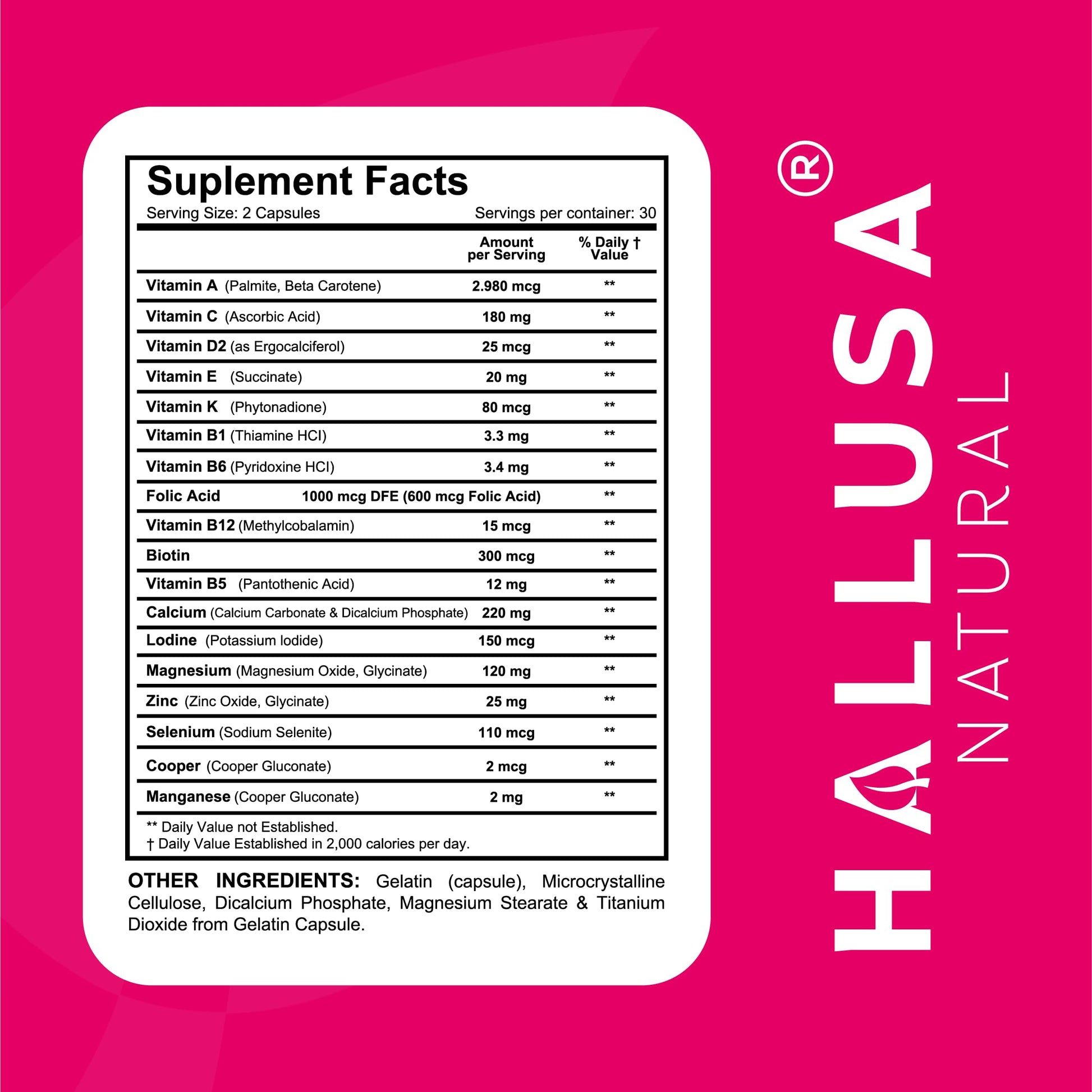 Women’s Multivitamin 18+ Vitamins & Minerals | Biotin, Folic Acid, Zinc, Calcium, Magnesium & Vitamin D | Hair, Skin & Nails Support, Energy Hallusa NaturalUS supplements