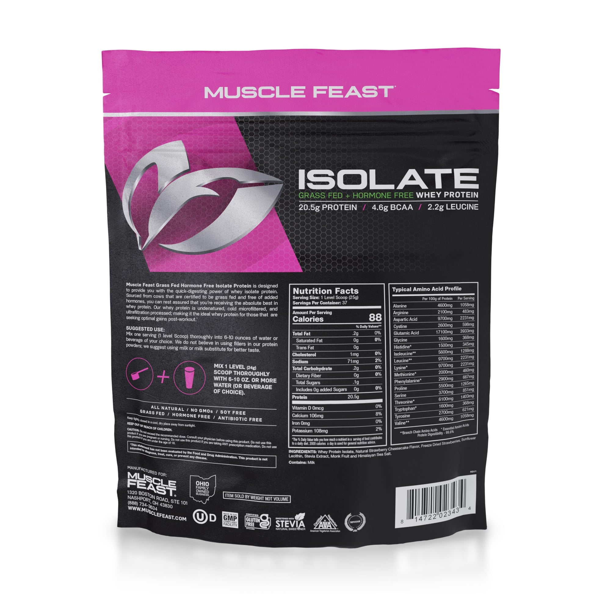 Muscle Feast Grass-Fed Whey Protein Isolate, All Natural Hormone Free Pasture Raised Muscle FeastUS supplements