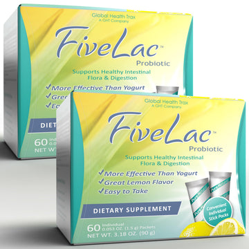 Global Health Trax GHT - FiveLac Lemon Probiotic Powder Drink Mix, Probiotics for Women, Men & Kids - Smooth Digestive Support & Elimination - Relieves Constipation & Gas - 60 Packets (2 Pack) Non-GMO ght Global Health TraxAu supplements