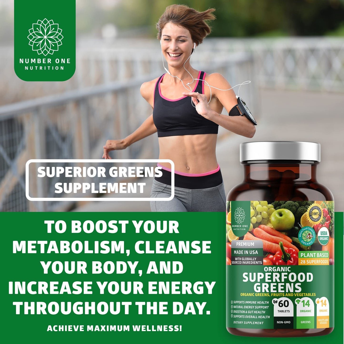 N1N Premium Organic Superfood Greens [28 Powerful Ingredients] Natural Fruit and Veggie Number One NutritionUS supplements