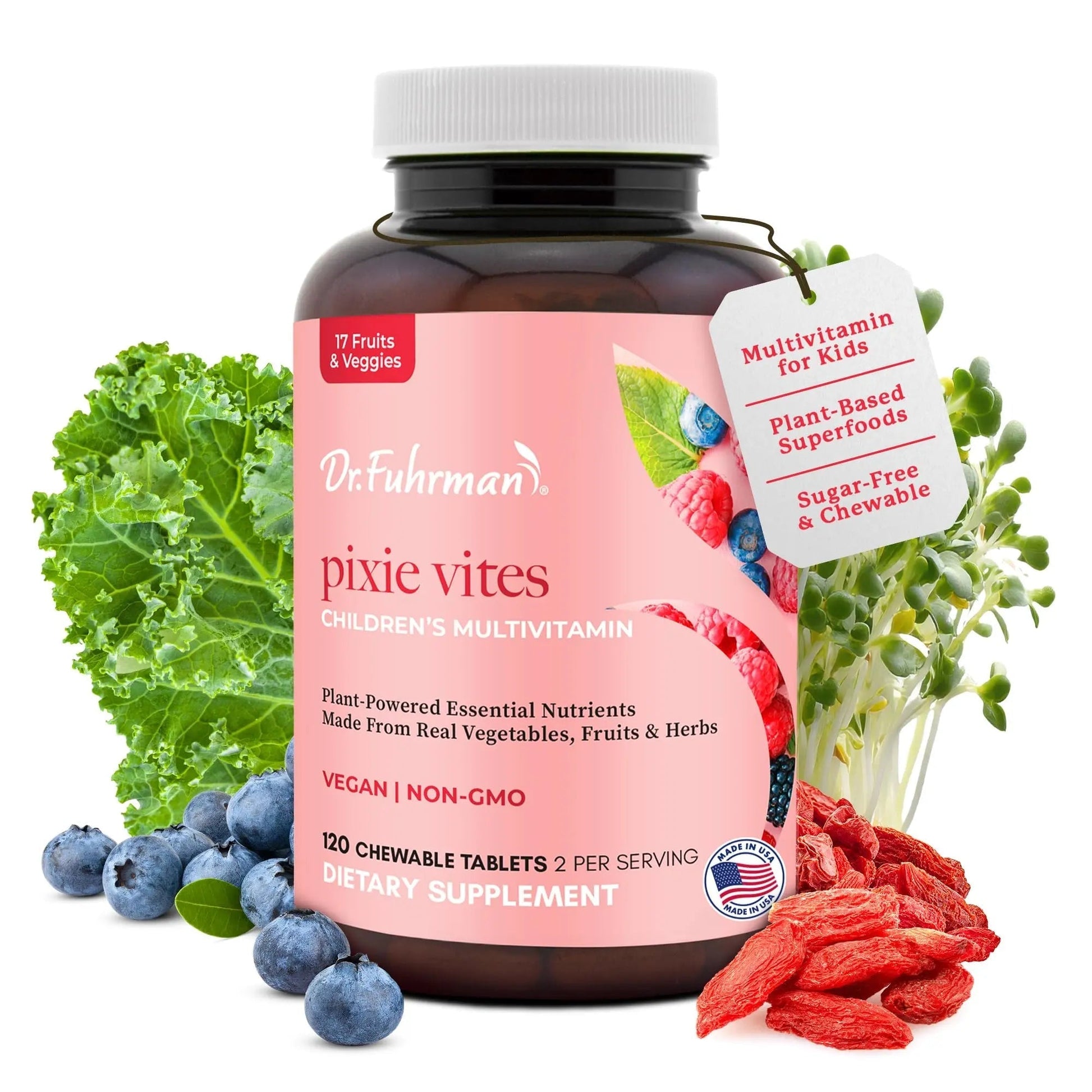 Dr. Fuhrman Pixie Vites Chewable Children's multivitamin | Whole Food Kids Multi with Vitamin D3, K2 & Zinc | Dr. FuhrmanAu supplements