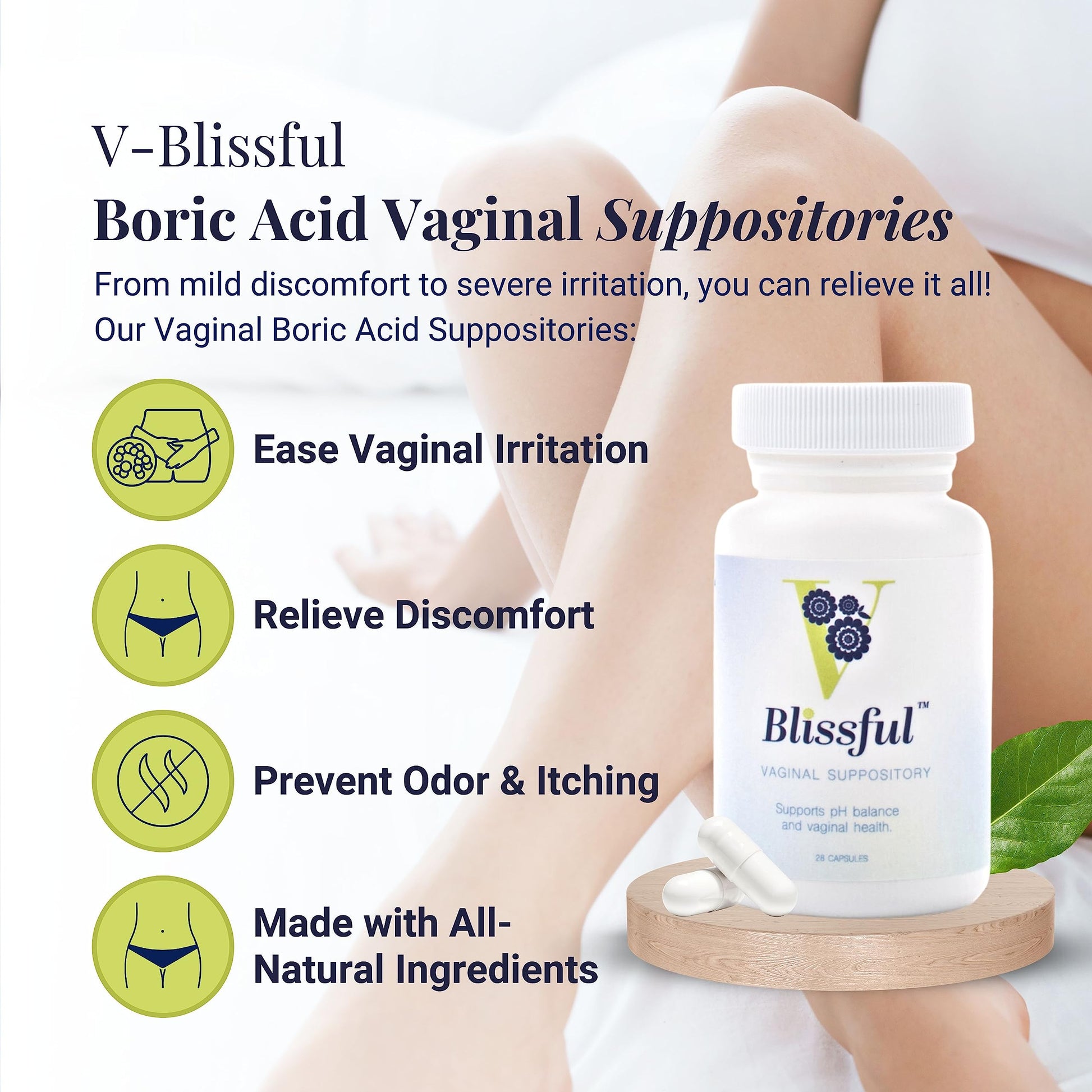 V Blissful - Boric Acid Suppositories Helps with Yeast Infections - Effective Feminine Care with Boric Acid, Perfect V BlissfulAu supplements