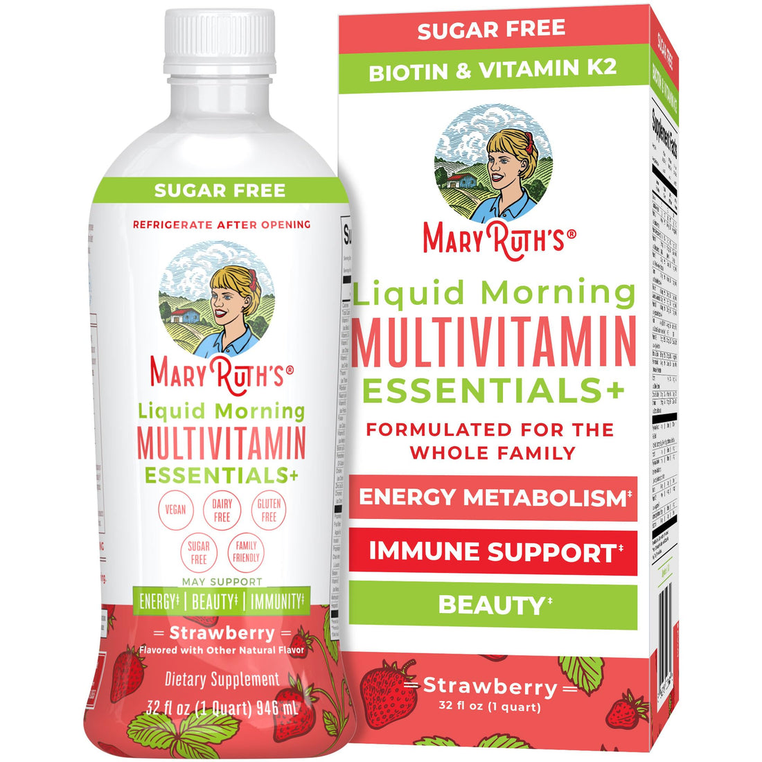MaryRuth's Liquid Morning Multivitamin Essentials+ | Vitamin A C D E B6 B12 K2 Biotin Zinc | Mens Womens Multivitamin | Immune Support | Beauty | Sugar Free | Vitamins for Ages 1+ | Vegan | 32 Fl Oz MARYRUTH'SUS supplements