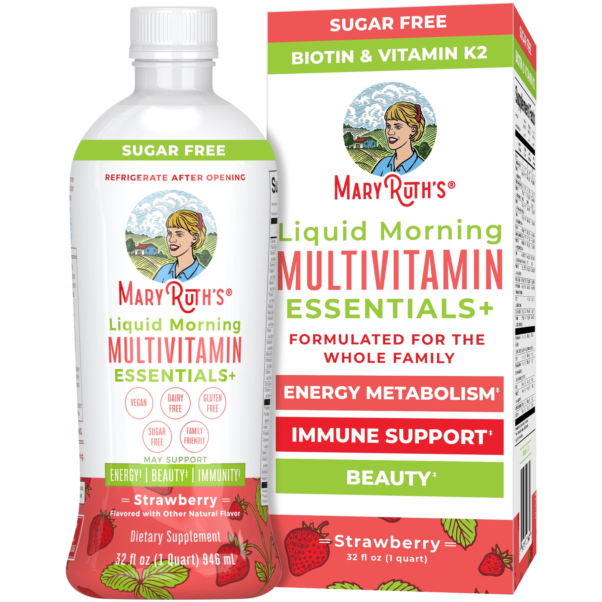 MaryRuth's Liquid Morning Multivitamin Essentials+ | Vitamin A C D E B6 B12 K2 Biotin Zinc | Mens Womens Multivitamin | Immune Support | Beauty | Sugar Free | Vitamins for Ages 1+ | Vegan | 32 Fl Oz MARYRUTH'SUS supplements