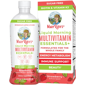 MaryRuth's Liquid Morning Multivitamin Essentials+ | Vitamin A C D E B6 B12 K2 Biotin Zinc | Mens Womens Multivitamin | Immune Support | Beauty | Sugar Free | Vitamins for Ages 1+ | Vegan | 32 Fl Oz MARYRUTH'SUS supplements