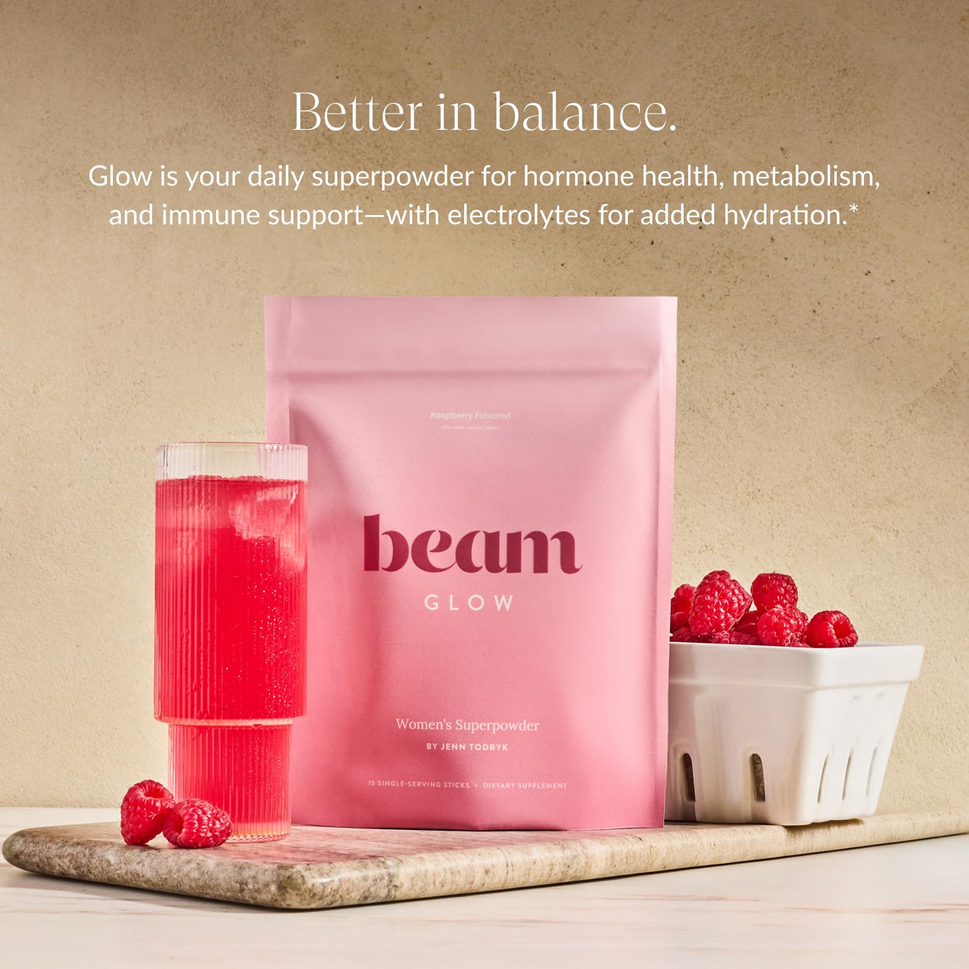 Beam Glow, Hormone Balance for Women, Strawberry Kiwi and Raspberry Bundle, Thyroid Support for Women, Natural Hormone Support Powder with Selenium and Bromelain, PMS Relief, Energy, Hair, Skin Health BeamAu supplements