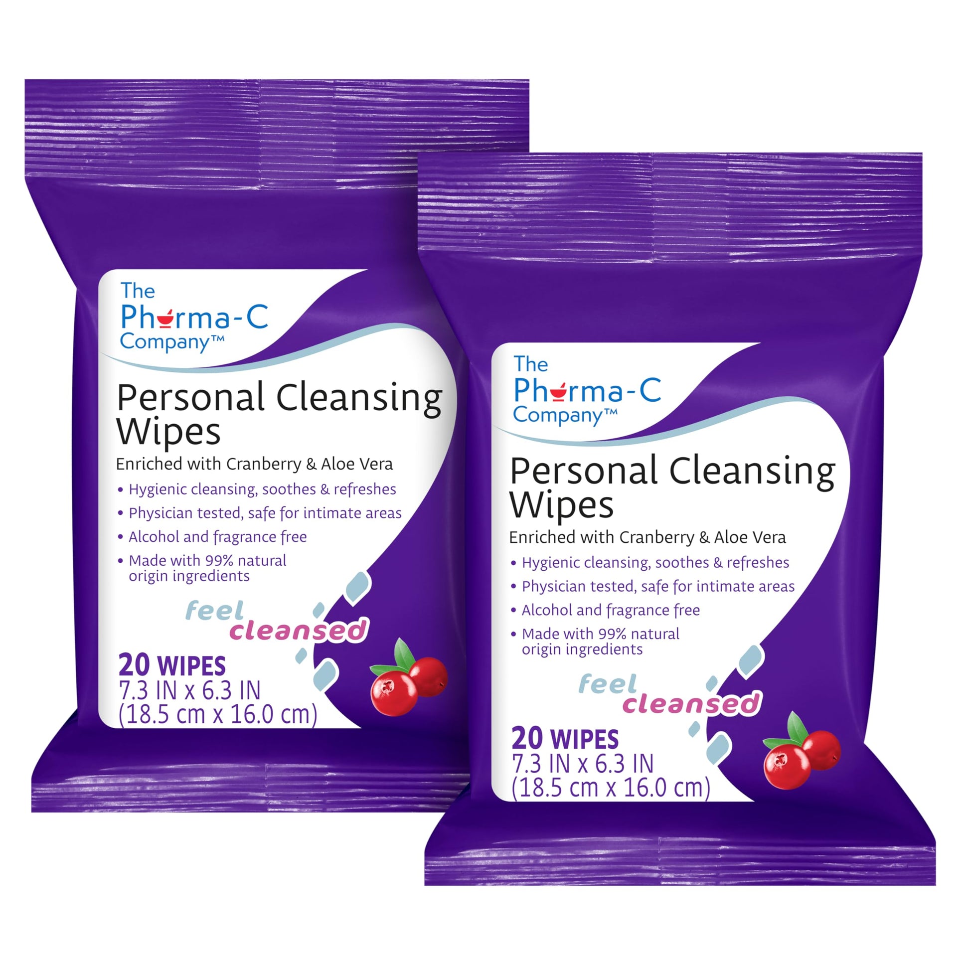 The Pharma-C Company Personal Cleansing Wipes [2 packs of 20 wipes] - Enriched with Cranberry & Aloe Vera GenericAu supplements