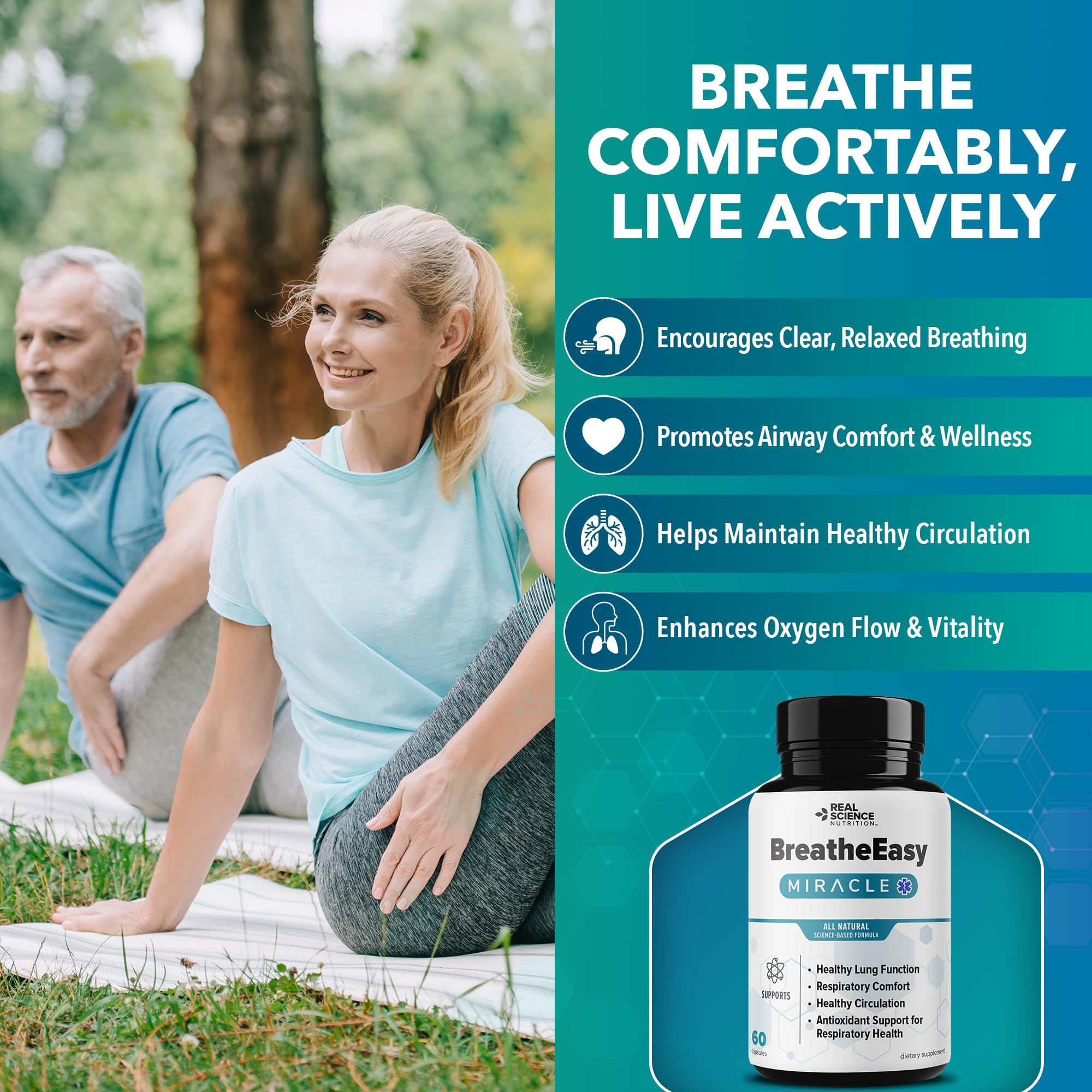Real Science Nutrition BreatheEasy Lung Support Supplement for Lung Health & Respiratory Wellness – Lung Cleanse Formula with Vinitrox, GABA for Circulation Support - Made in USA - 60 Capsules Real Science NutritionAu supplements