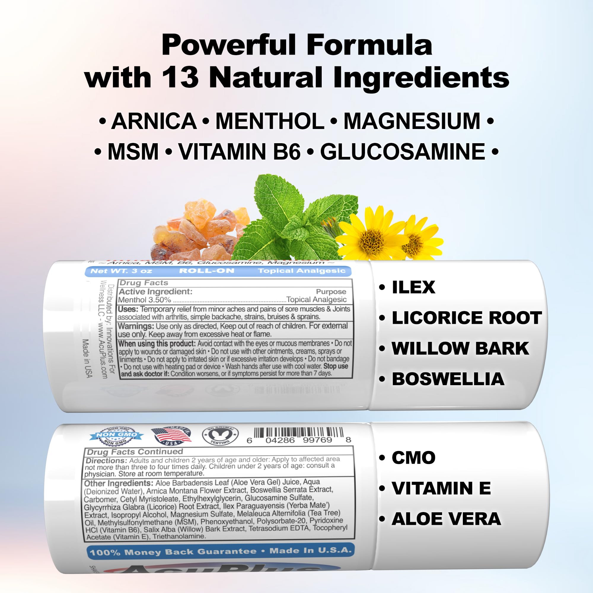 AcuPlus - Pain Relief Roll On - Topical Anti Inflammatory to Soothe Muscles & Joints - Arthritis Pain Reliever, Bursitis, Tendonitis Cream - TSA Compliant, Convenient Roll On - 3 fl. oz. (Pack of 1) AcuPlusAu supplements