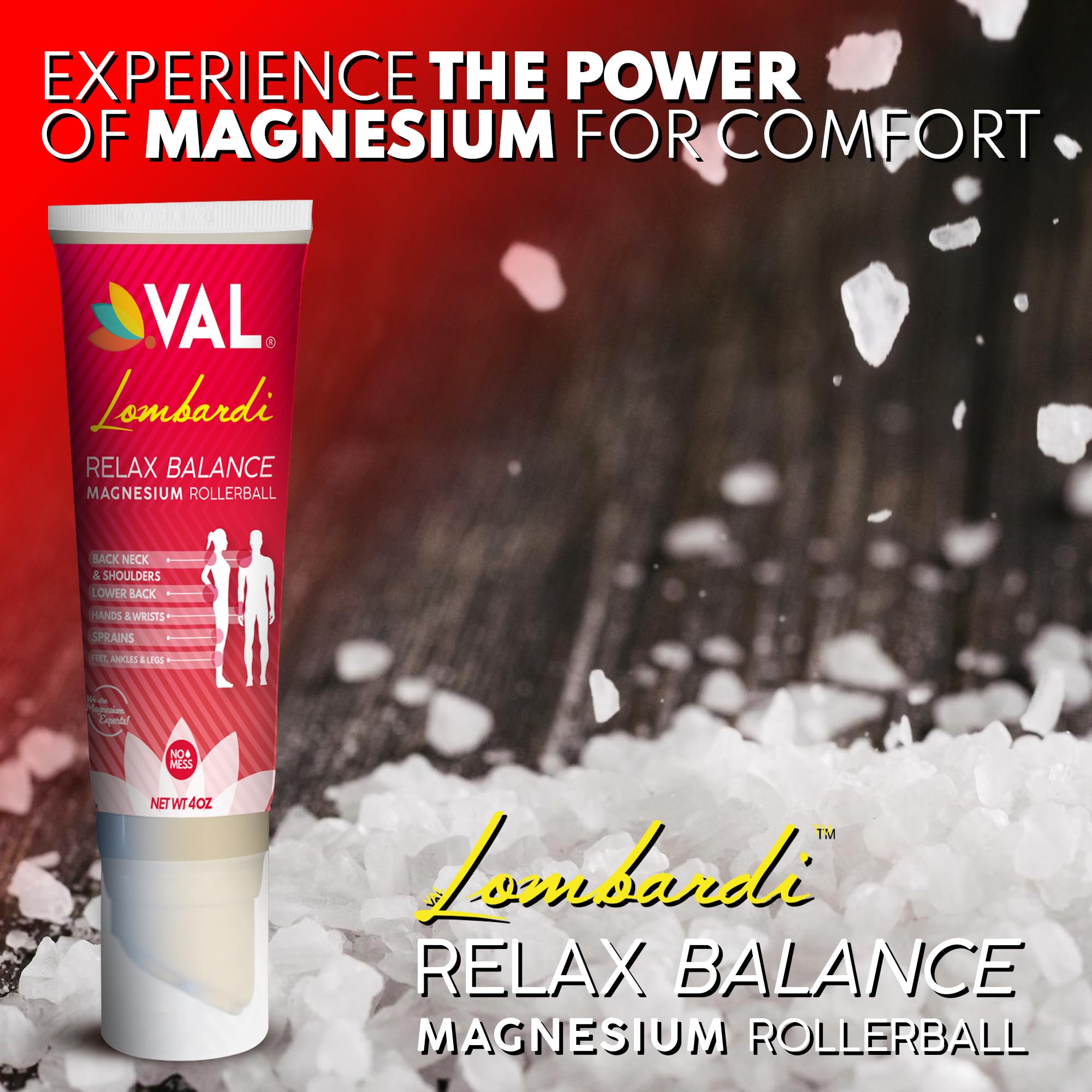 VAL Lombardi Relax Balance Magnesium Rollerball | Zechstein Magnesium + Herbal Extracts | Joint & Muscle Relief for Neck, Back, Legs | No Mess, Non-Greasy | 4oz VALAu supplements