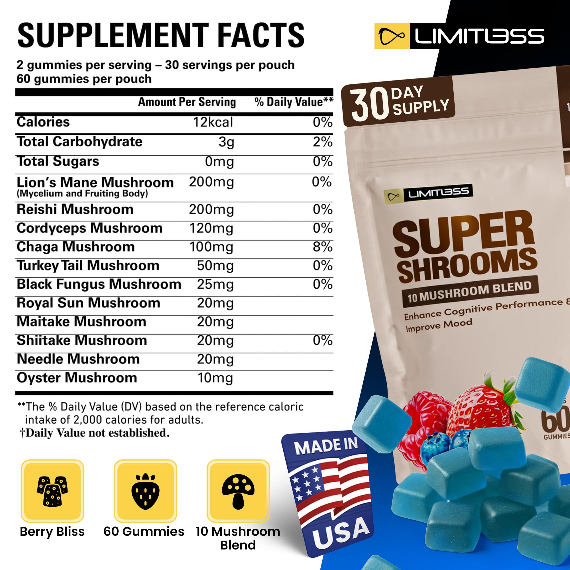 Limitless Supershrooms Smart Focus Gummies - 30 Day Supply LIMITLESS XAu supplements