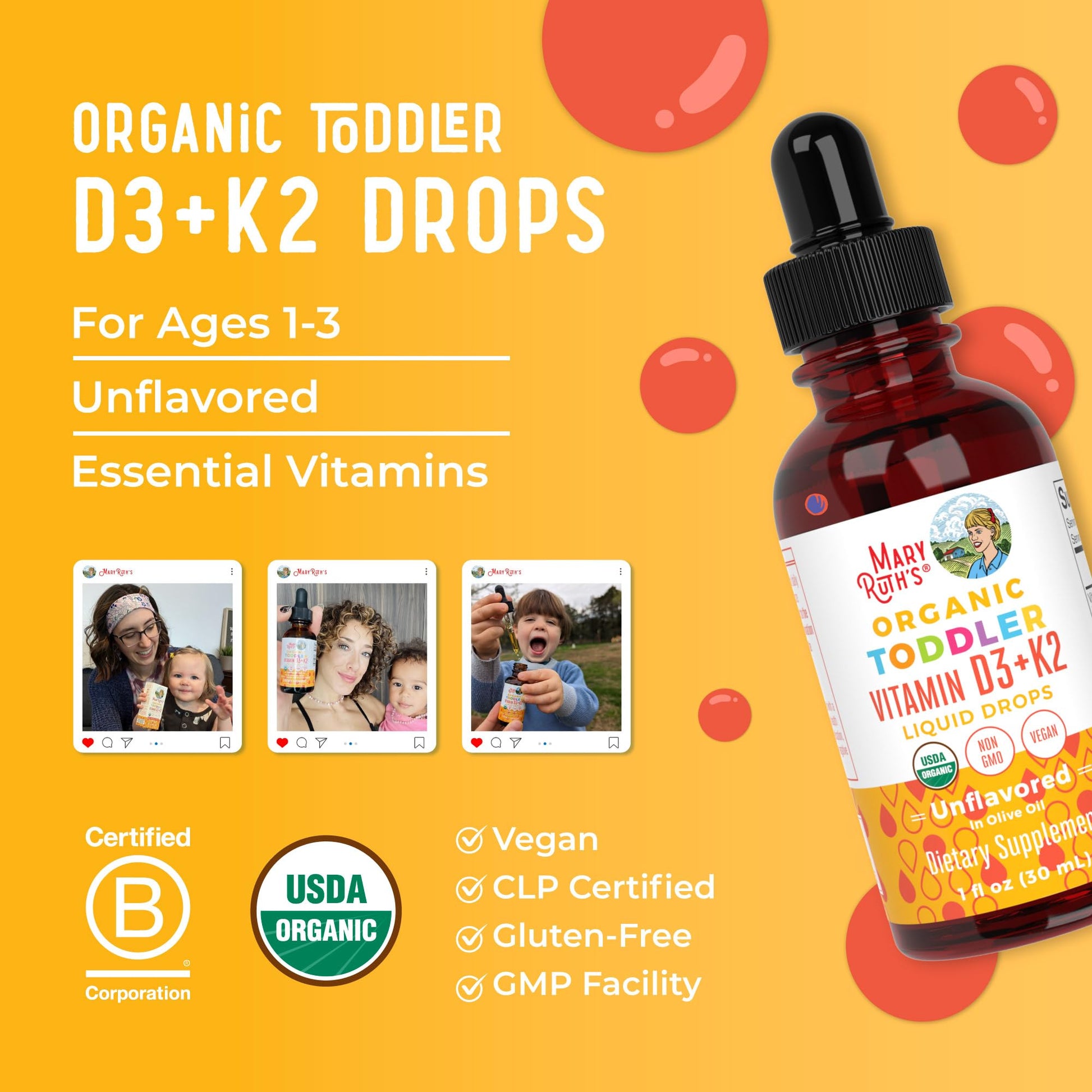 MaryRuth Organics Vitamin D3 | Vitamin K2 | Vitamin D3 K2 Drops | K2 D3 Vitamin Liquid Supplement for Toddlers | Kids Supplement for Calcium Absorption Strong Bones | Vegan | Gluten Free | 1 Fl Oz MARYRUTH'SUS supplements
