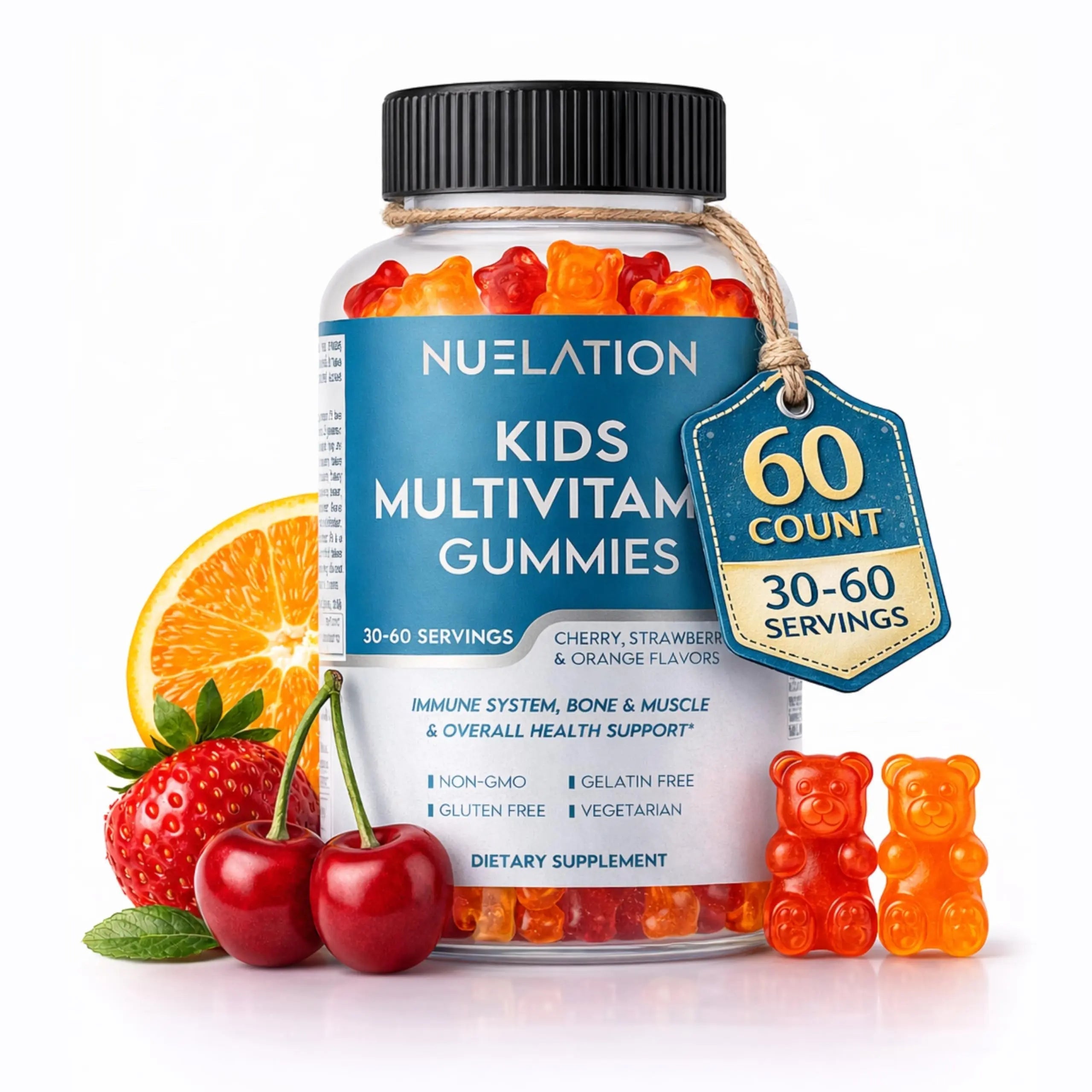 NUELATION Kids Multivitamin Gummies, 30-60 Day Supply with 14 Essential Kids Vitamins & Minerals. Toddler Vitamins for Overall Wellness. Non-GMO, Gelatin-Free, Gluten-Free, Vegetarian Children Vitamin NUELATIONAu supplements