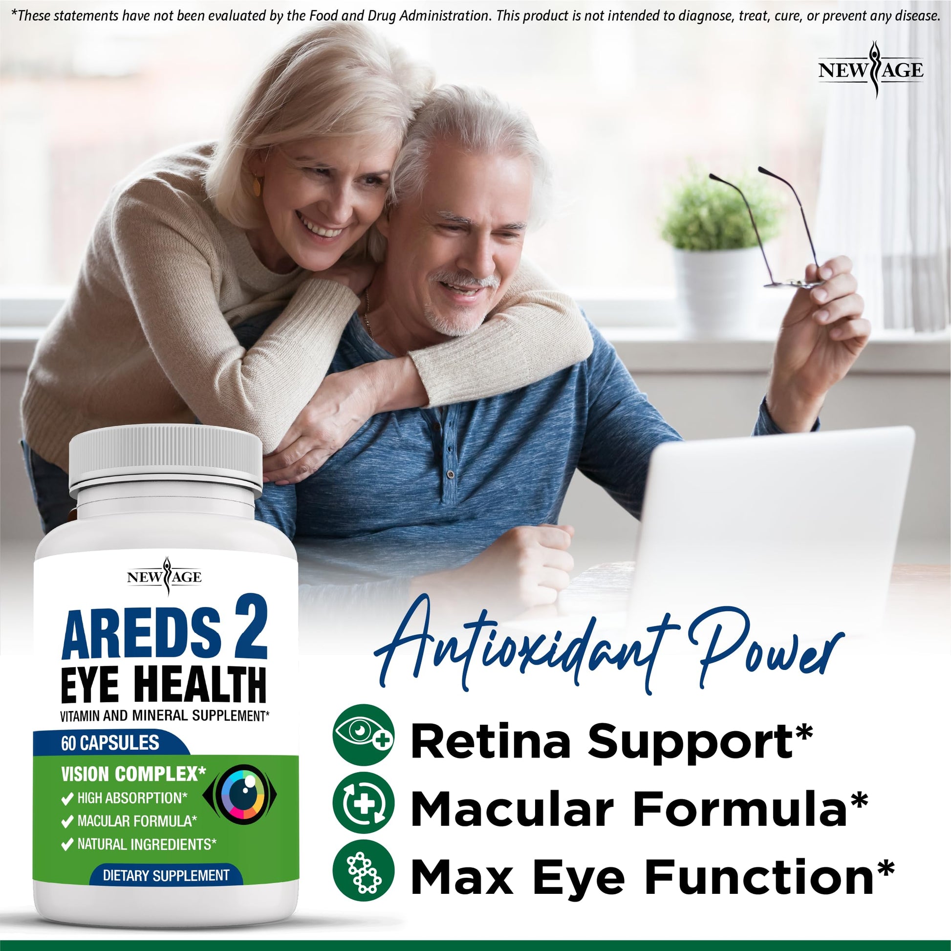 NEW AGE AREDS 2 Eye Vitamins - Lutein, Zeaxanthin, Bilberry, Astaxanthin Mineral Vision Supplement - 180 Count NEW AGEAu supplements