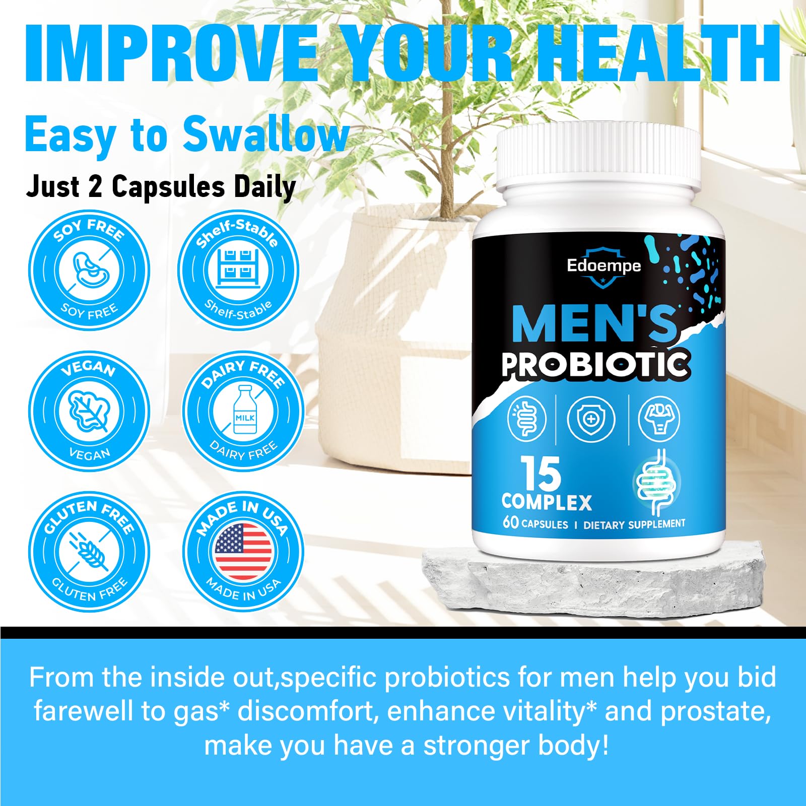 Probiotics for Men, 500 Billion CFUs 12 Strains, Mens Probiotics for Gut Health*, Digestive Health*, Energy, Prostate & Urinary Tract*, with Cranberry, Goji, Turmeric & Amla, Shelf Stable, 60 Caps EdoempeAu supplements
