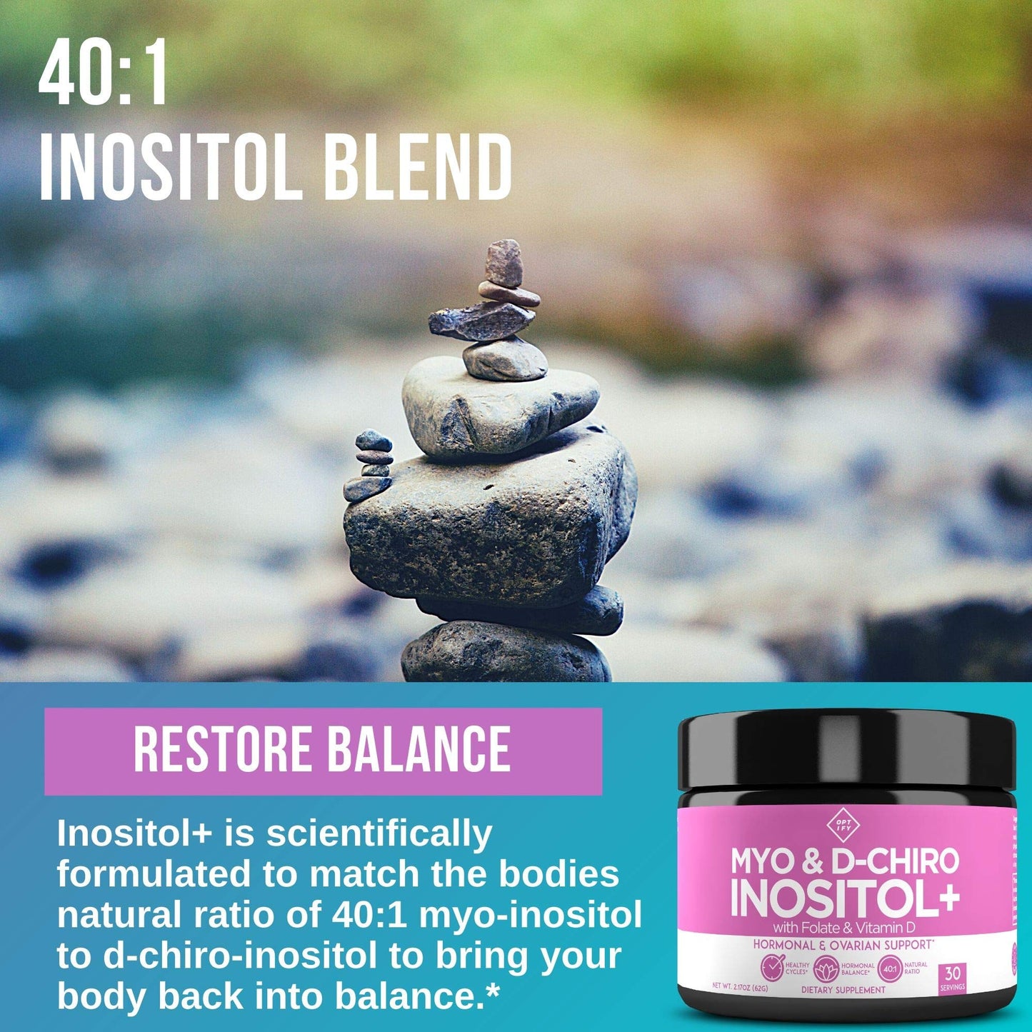 Premium Inositol Supplement - Myo-Inositol and D-Chiro Inositol Powder Plus Folate OptifyUS supplements