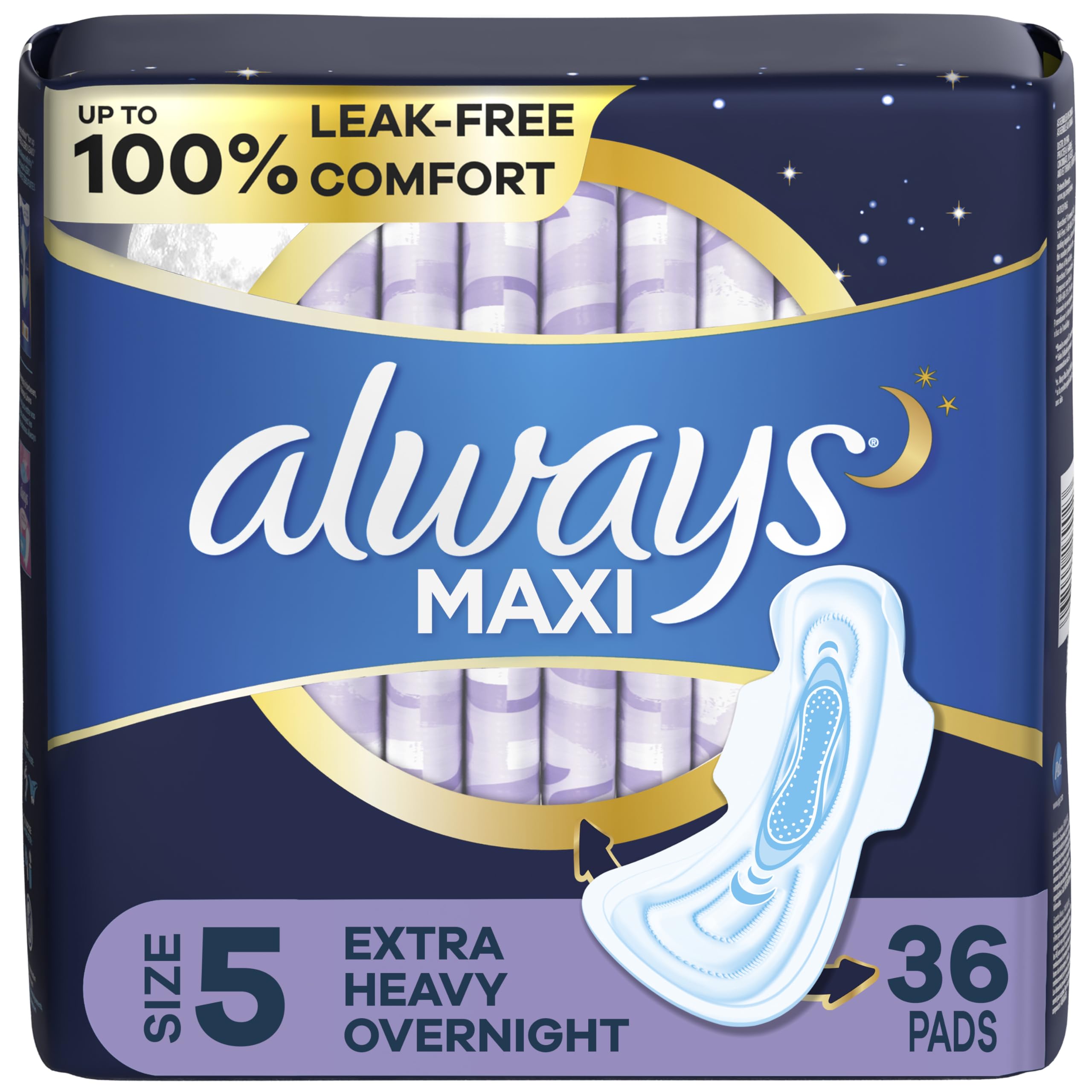 Always Maxi Feminine Pads for Women, Size 5 Extra Heavy Overnight AlwaysUS supplements