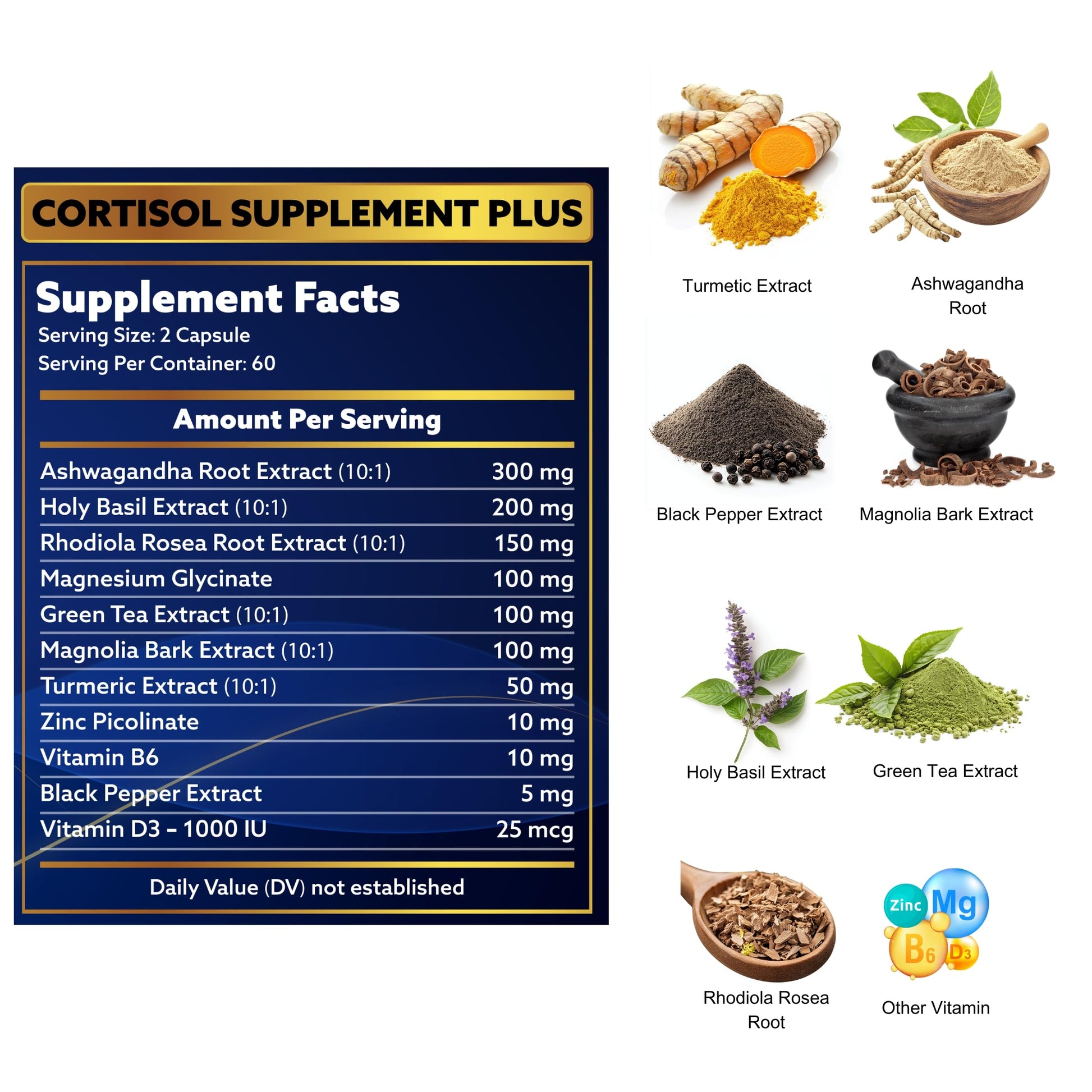 laslafarm 11in1 Cortisol Plus Supplement, 11in1 Ashwagandha and Natural Herbal Complex Vitamin Blend for Daily Mood, Focus and Sleep, Suitable for Women and Men 60 Capsules laslafarmAu supplements