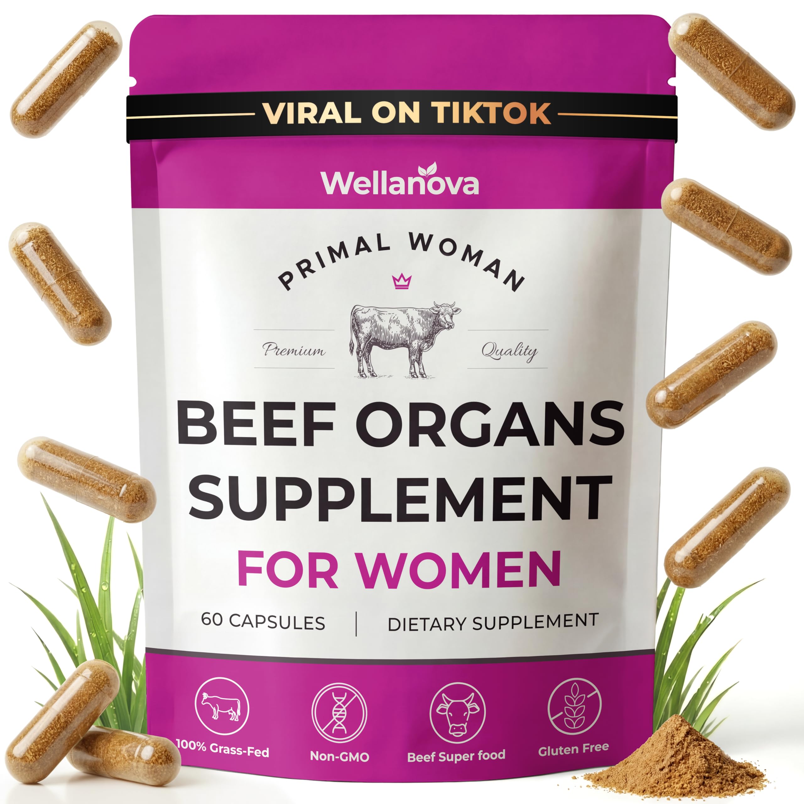 Primal Beef Organ Supplement for Women, Grass-Fed Ancestral Superfood Supplement with Uterus & Liver for Hormone Balance & Queen Energy - 60 Day Supply WellanovaAu supplements