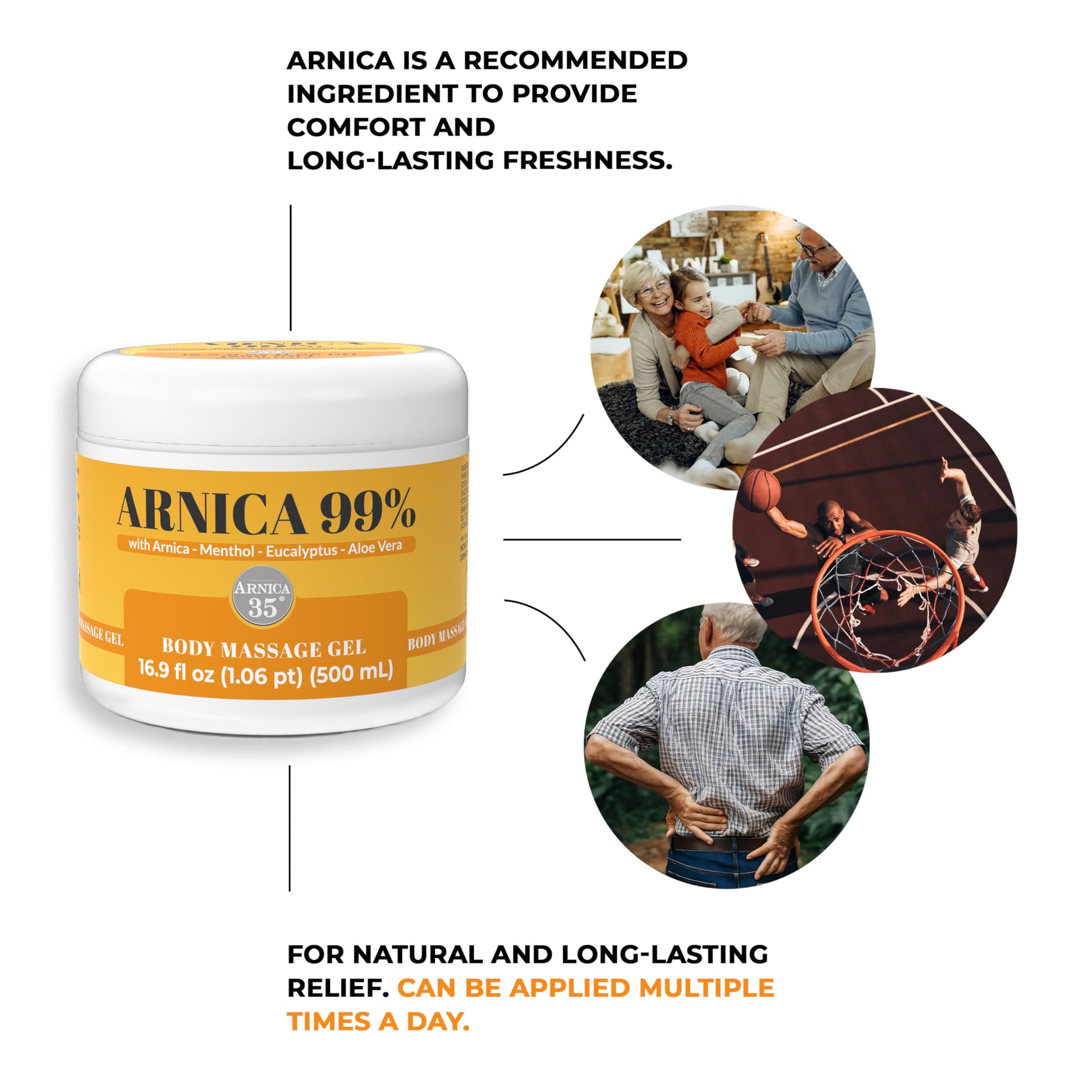 Arnica 35 Arnica Body Massage Gel – Water-Based Cosmetic Massage Gel with Arnica Montana, Fast-Absorbing Lightweight Texture, Non-Greasy Feel, Dermatologically Tested, 16.9 fl oz ArnicaAu supplements