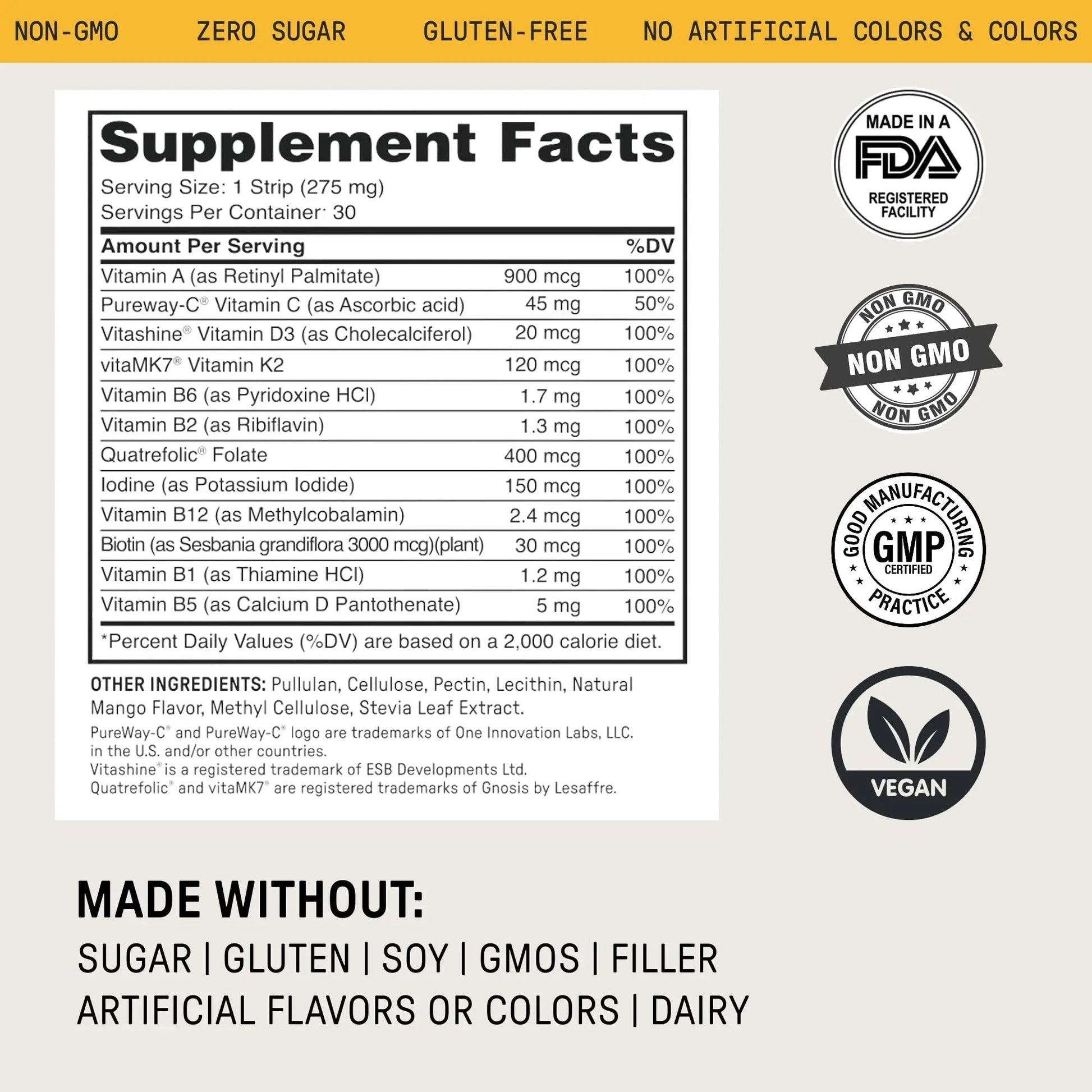 Meche Multivitamin for Women and Men Strip Supplements - Vitamins A, C, D, B6, Methylated B12, Folate, Biotin - Beauty, Energy, Immune Support MecheAu supplements