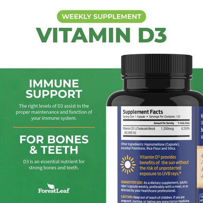 ForestLeaf - Vitamin D3 IU Weekly Supplement - Vitamin D Capsules for Bones ForestLeafUS supplements