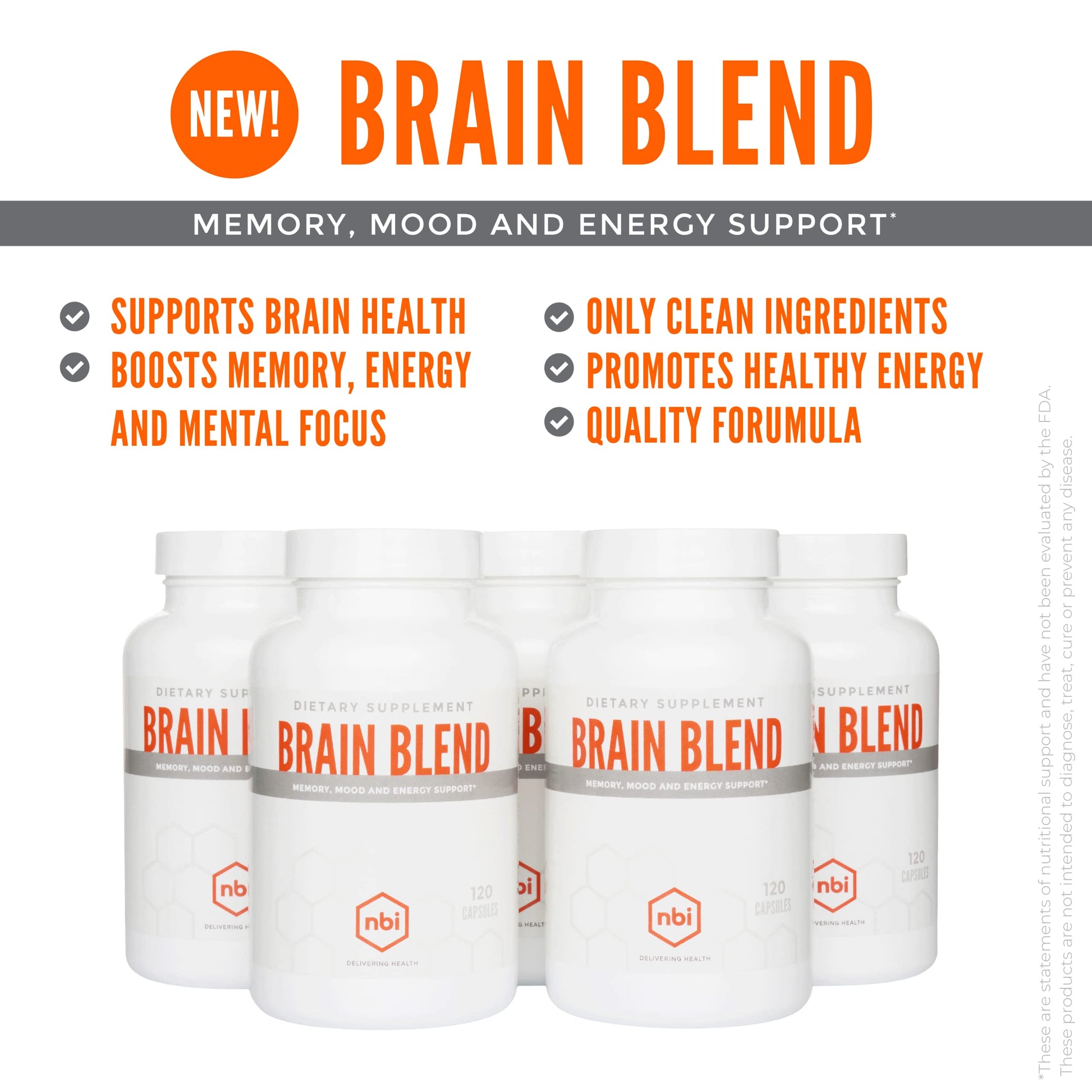 NBI Brain Blend for Memory, Focus, Concentration, Cognitive Function for Men & Women | Caffeine-Free with ALCAR, Alpha Lipoic Acid, Huperzine A, Turmeric | Nootropic | 120ct Capsules NBIAu supplements