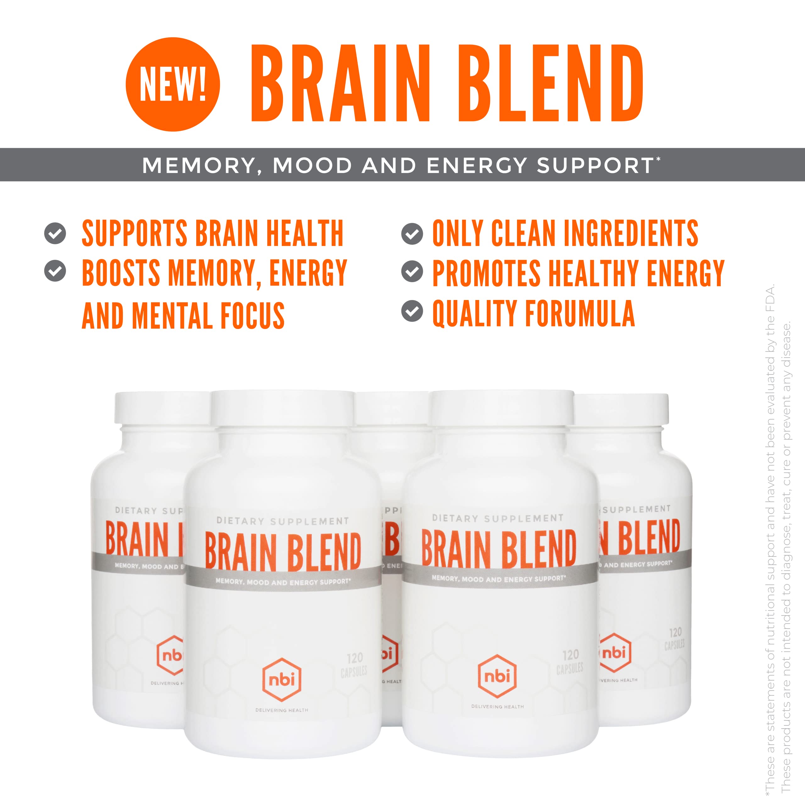 NBI Brain Blend for Memory, Focus, Concentration, Cognitive Function for Men & Women | Caffeine-Free with ALCAR, Alpha Lipoic Acid, Huperzine A, Turmeric | Nootropic | 120ct Capsules NBIAu supplements