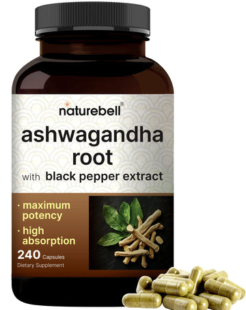 NatureBell Ashwagandha Root with Black Pepper Extract - 240 Capsules - High Strength Adaptogen for Calmness, Relaxation & Immune Support* NatureBellAu supplements