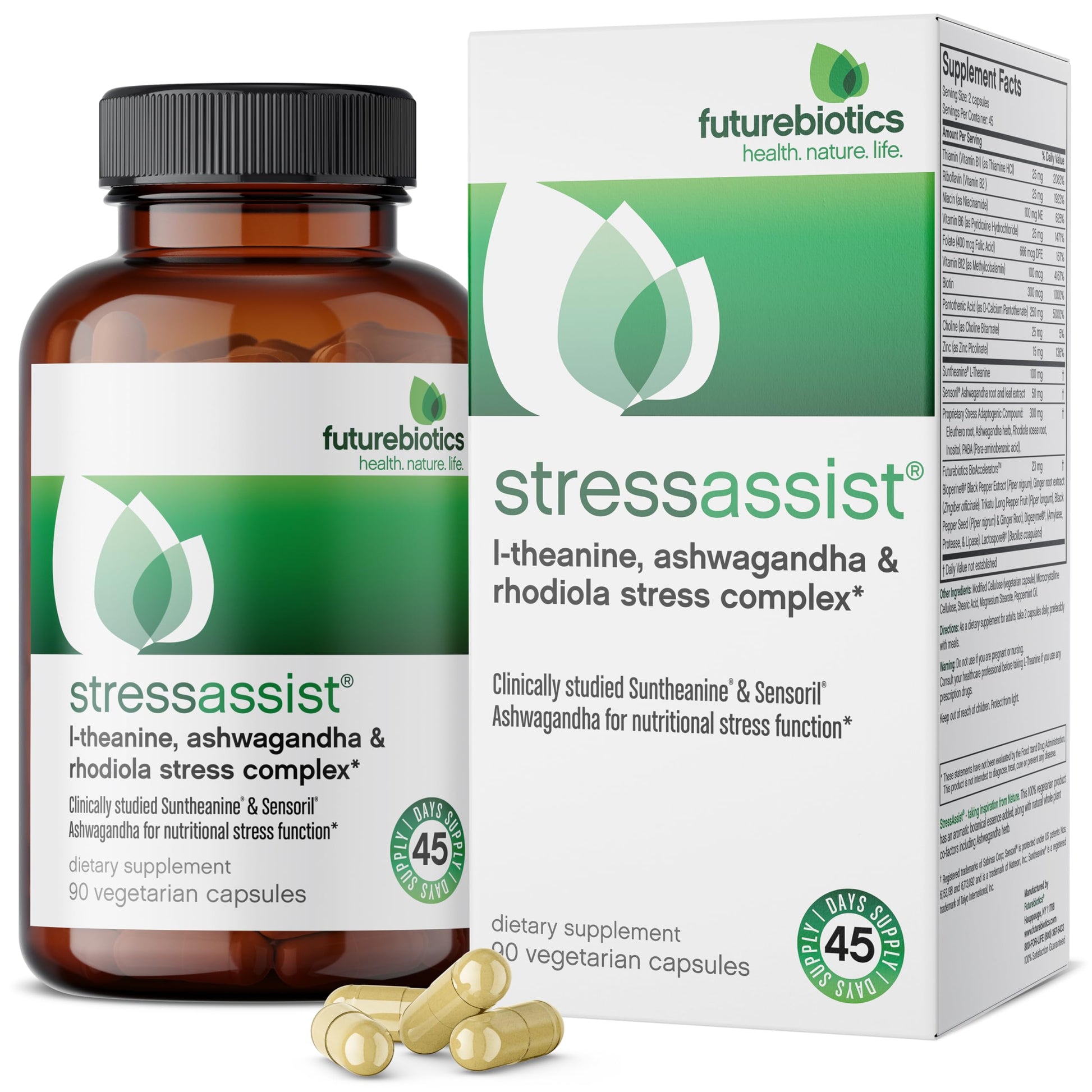 Futurebiotics Stressassist L-theanine Ashwagandha and Rhodiola Rosea Stress Complex - Natural Nutritional Stress Function, 90 Vegetarian Capsules FuturebioticsAu supplements