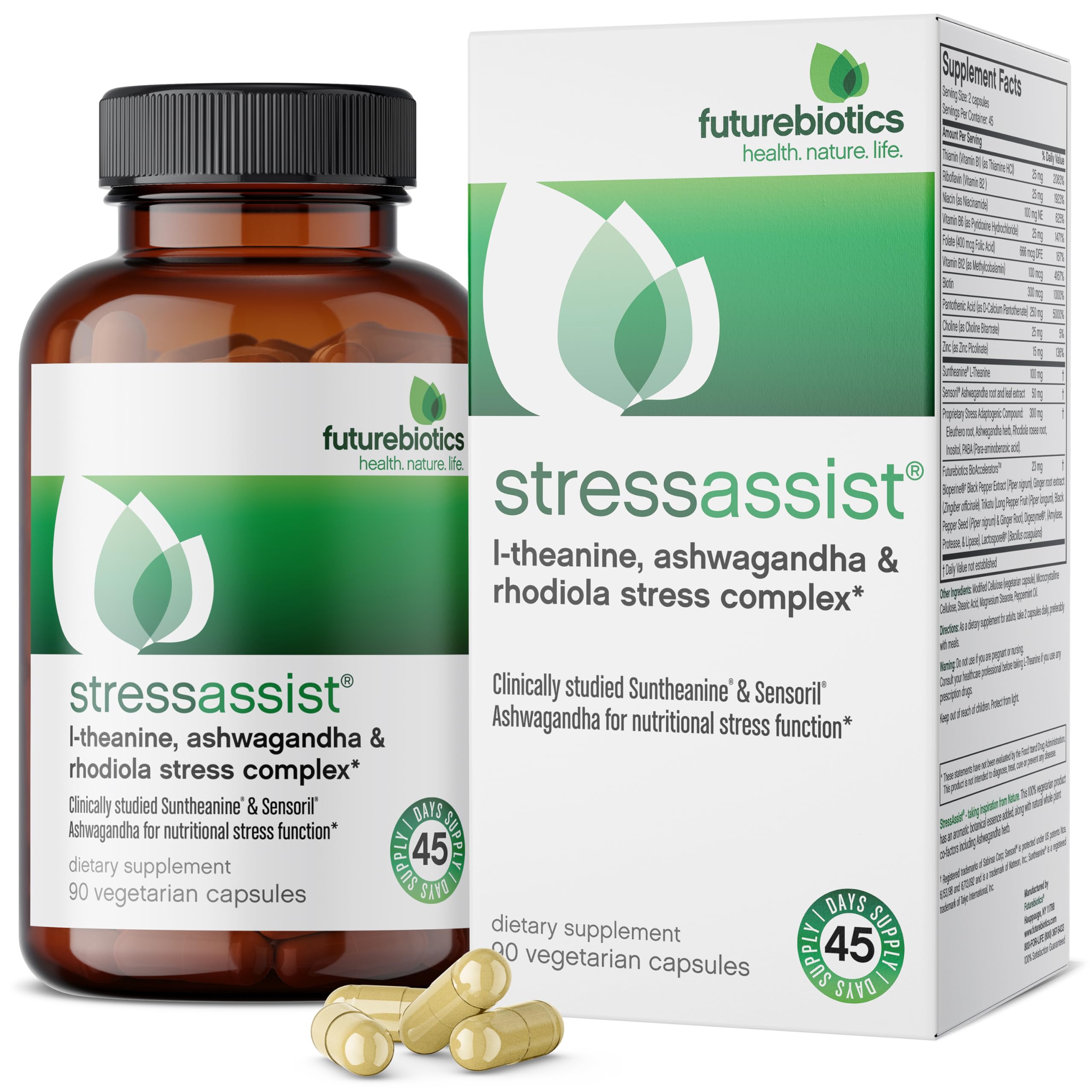 Futurebiotics Stressassist L-theanine Ashwagandha and Rhodiola Rosea Stress Complex - Natural Nutritional Stress Function, 90 Vegetarian Capsules FuturebioticsAu supplements