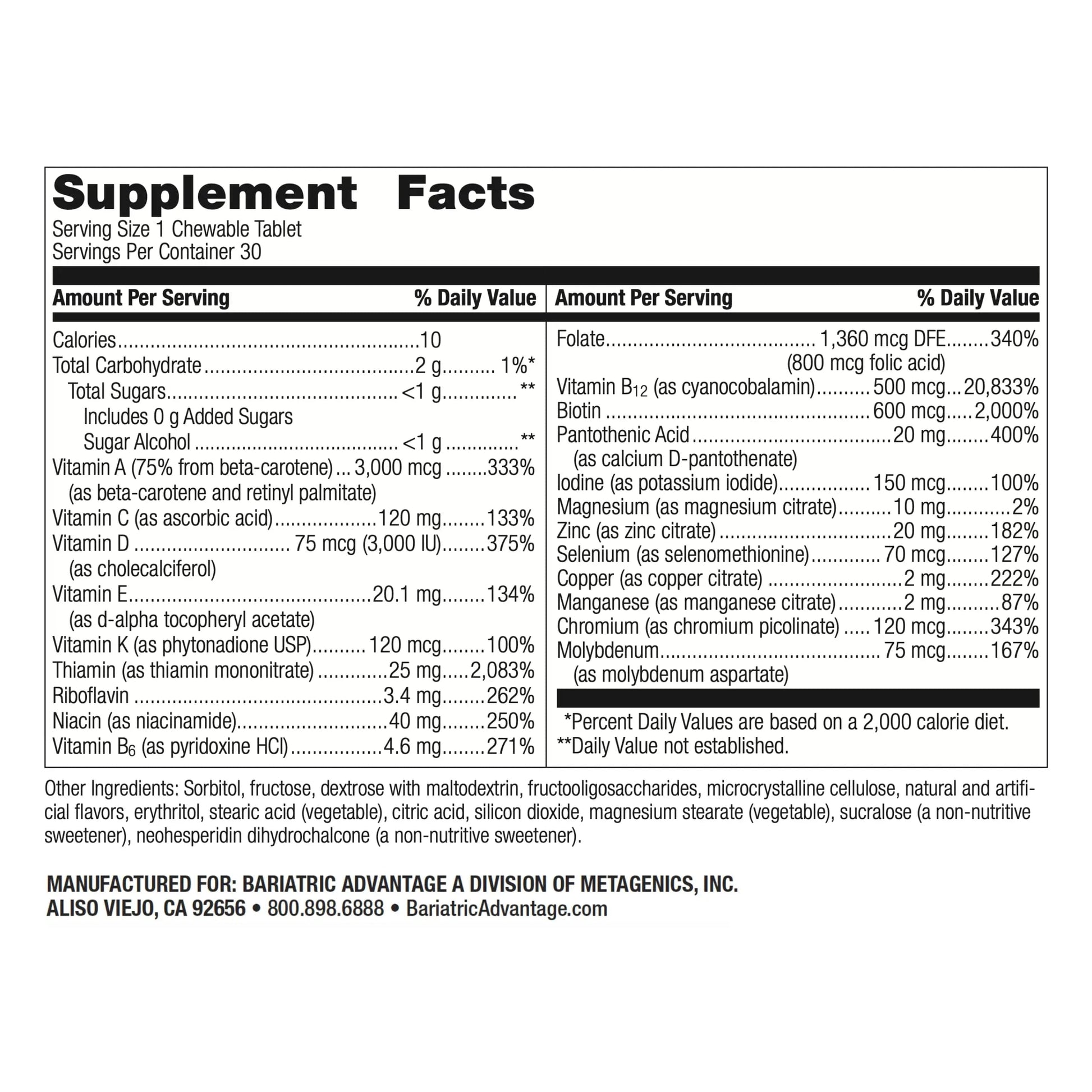 Bariatric Advantage Chewable Ultra Solo Without Iron - Once-Per-Day Daily Multivitamin - for Bariatric Surgery Patients Bariatric AdvantageAu supplements