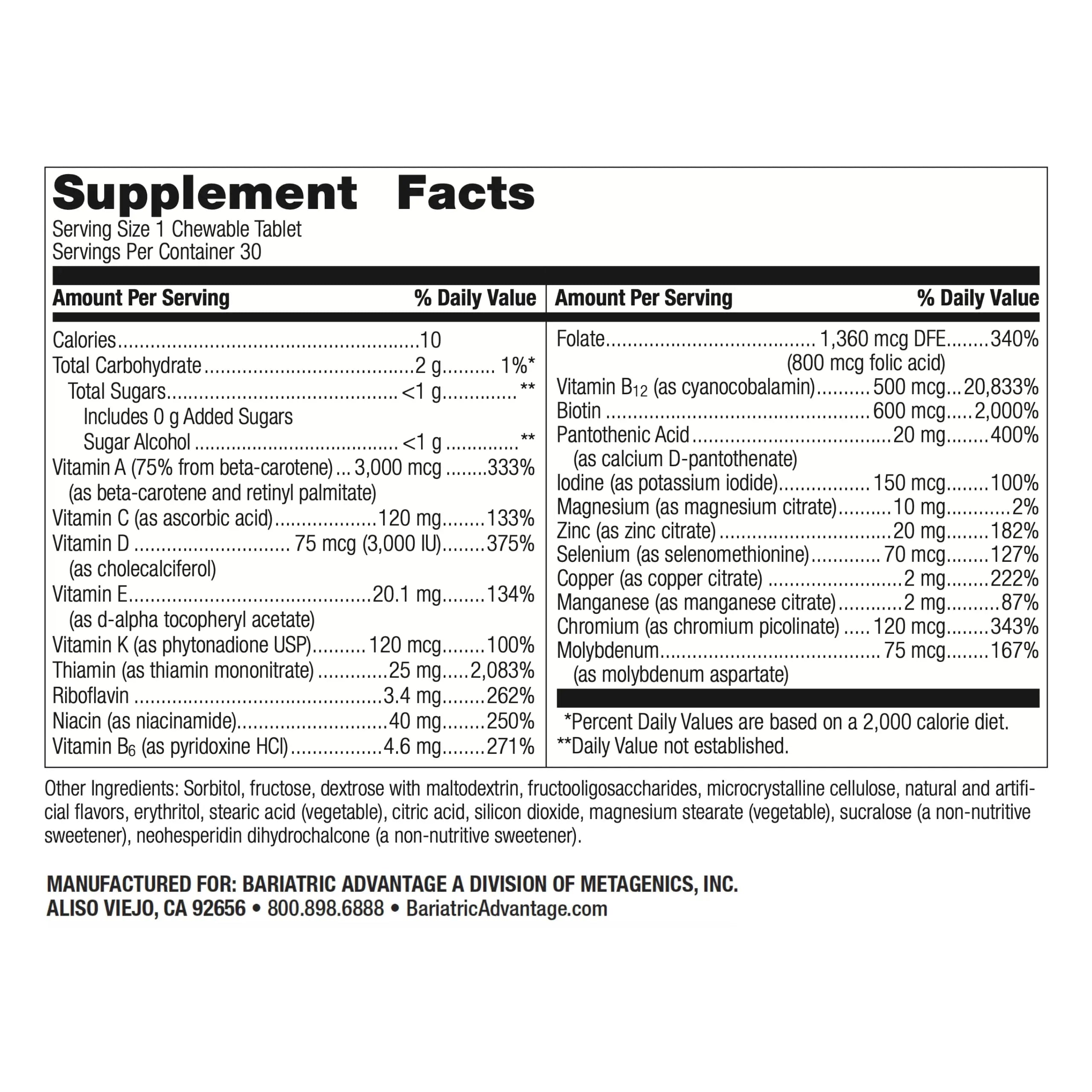 Bariatric Advantage Chewable Ultra Solo Without Iron - Once-Per-Day Daily Multivitamin - for Bariatric Surgery Patients Bariatric AdvantageAu supplements