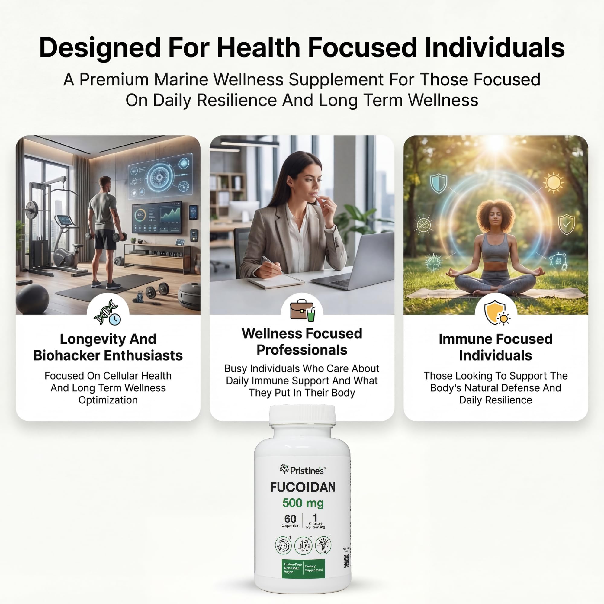 PRISTINE'S Fucoidan 500MG Immunity Supplement Capsules - 60 Day Supply - Brown Seaweed Extract - Potent Herbal Antioxidant Lung Health & Skin Health Support PRISTINE'SAu supplements