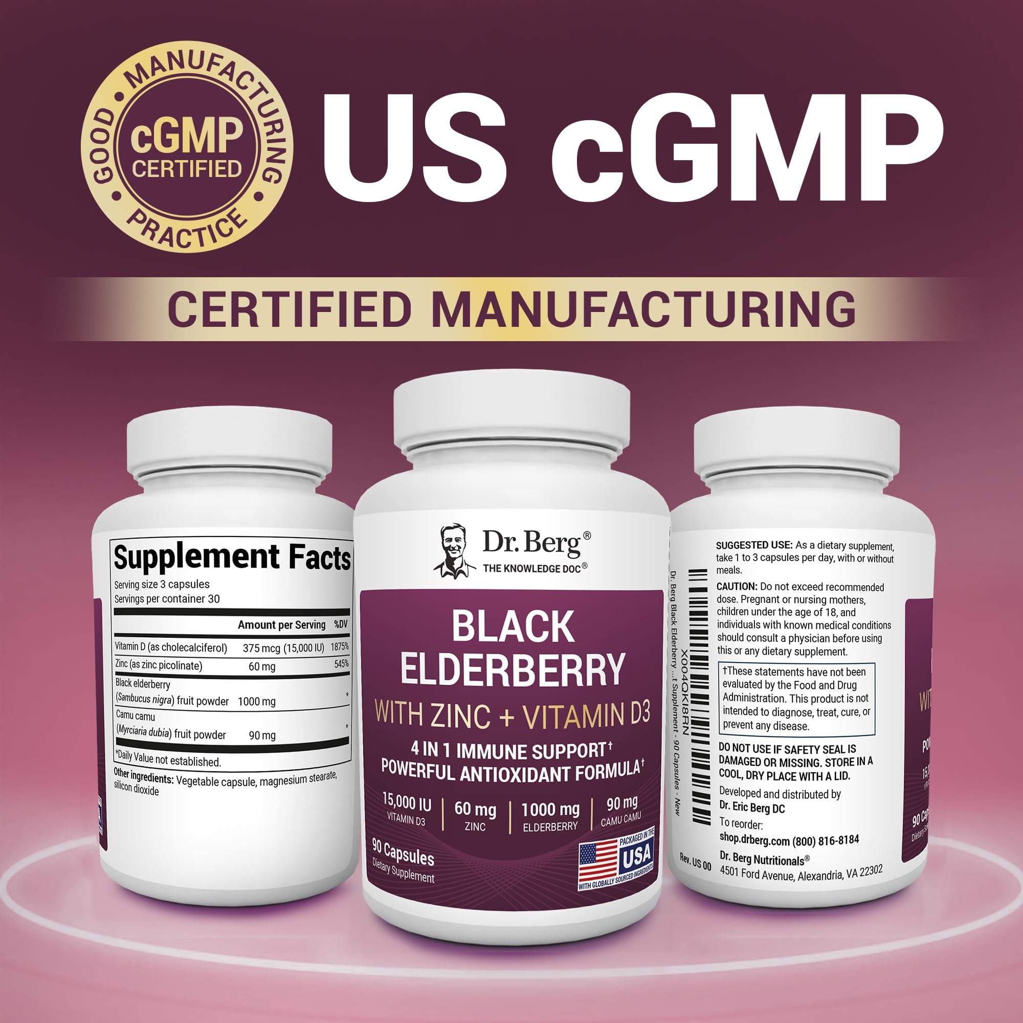 Dr. Berg Black Elderberry Capsules (Advanced Immune Support*) with 15,000 IU Vitamin D, 60 mg of Zinc, & 90 mg of Camu Camu - (4-in-1) Sambucus Elderberry Immune Support Supplement - 90 Capsules Dr. Berg NutritionalsAu supplements