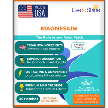 Magnesium Patches for Men and Women - Sleep Support & Relaxation, Muscle Recovery, Nerve Function - USA Made - 30 Premium Fast-Acting, Slow-Release Patches - Live To Shine Live To ShineAu supplements