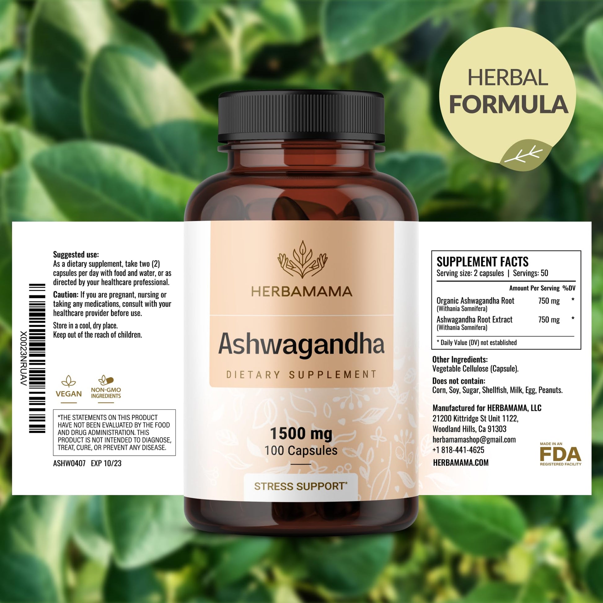 HERBAMAMA Ashwagandha Capsules - 1500mg Pure Ashwagandha Root Focus Supplement - Vegan, Non-GMO Mood & Calm Support Supplement for Adults, 100 Caps HERBAMAMAAu supplements