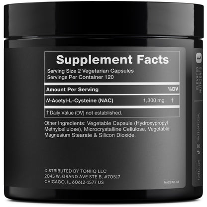 Toniiq 1300mg NAC - 4 Month Supply - Min. 98%+ Tested Purity - Ultra High Strength Bioavailable NAC Cysteine Supplement - 240 Vegetarian N Acetyl Cysteine ToniiqUS supplements