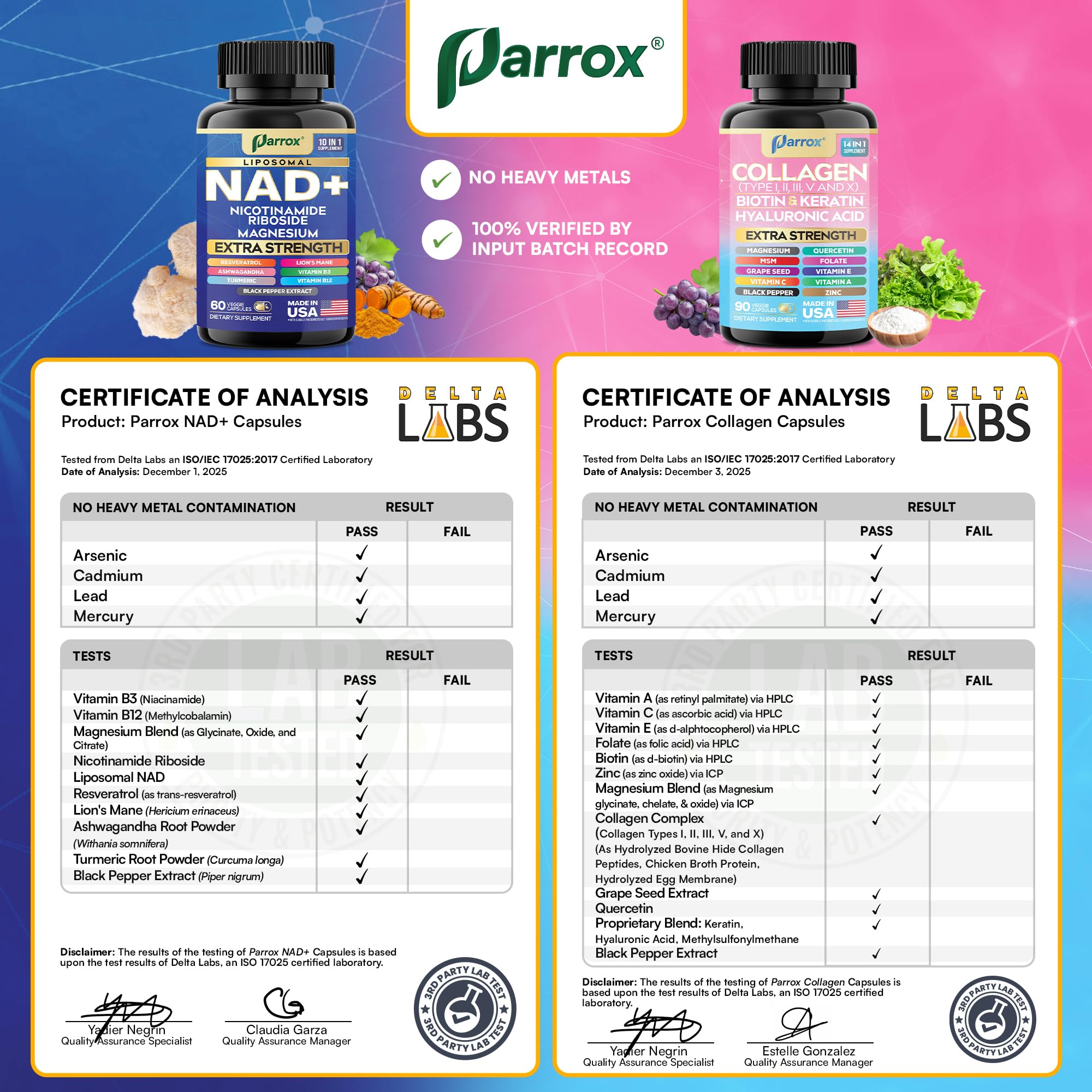 Parrox Forever Young Set with Liposomal NAD, Nicotinamide Riboside, Magnesium, Resveratrol, Lion's Mane, Collagen Peptides Types I, II, III, V and X, Biotin & Keratin, Hyaluronic Acid, Zinc, Quercetin ParroxAu supplements