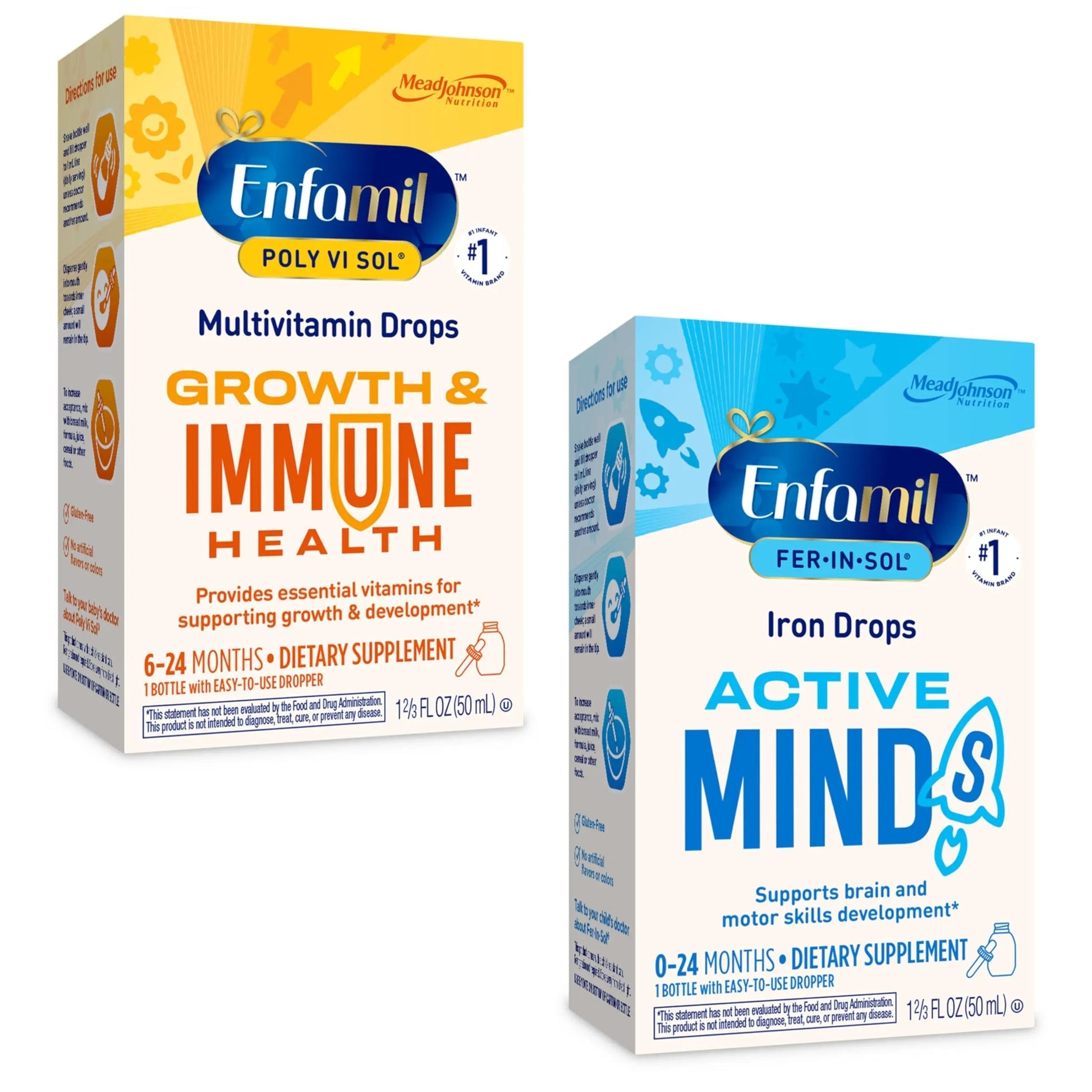 Enfamil Poly-Vi-Sol and Fer-in-Sol Iron Liquid Drop Multivitamin Supplements for Infants and Toddlers, 2x50 mL Dropper Bottle Enfamil Prenatals & Baby VitaminsAu supplements
