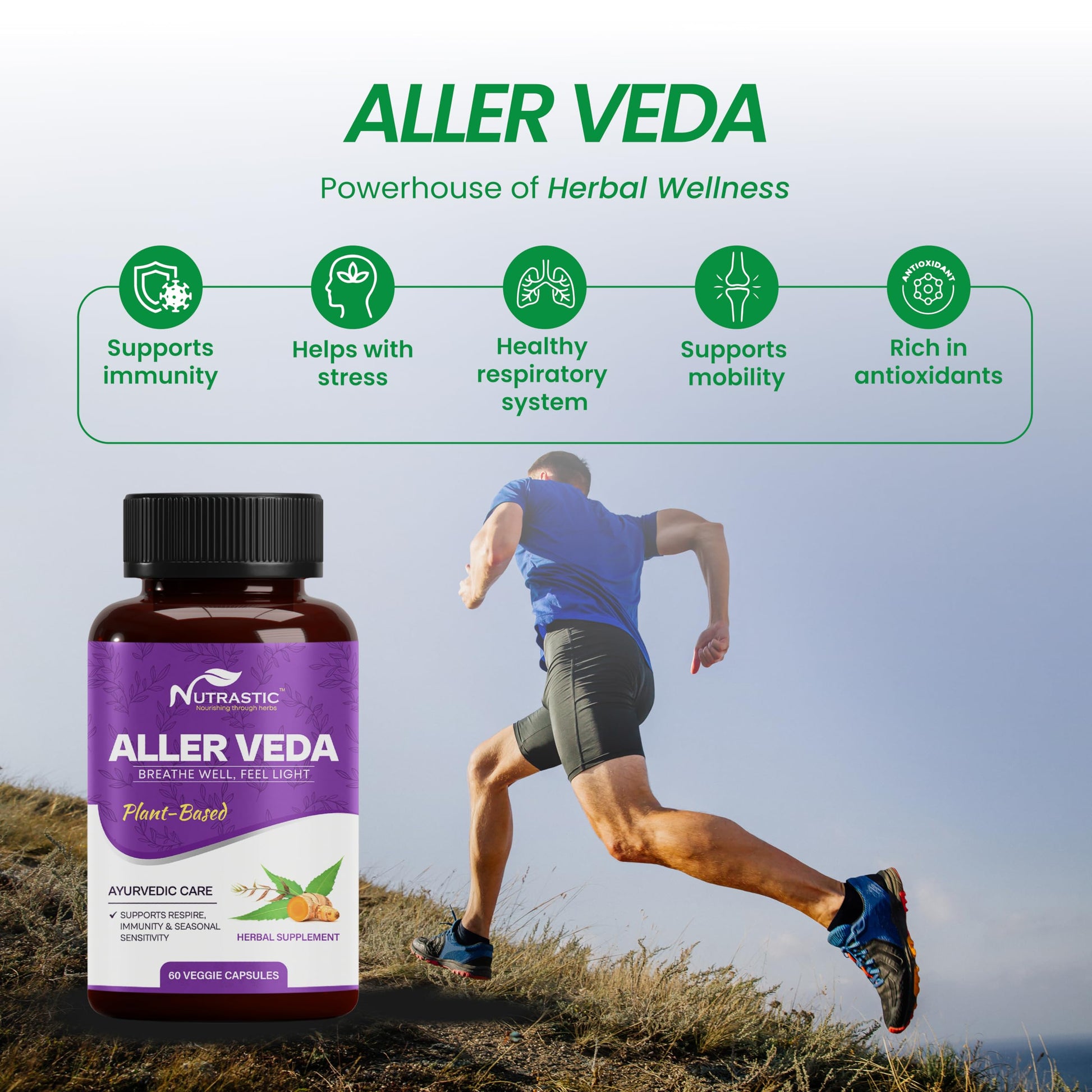 Nutrastic Aller Veda Respiratory Wellness Supplement with Pure Tulsi, Amla, Turmeric, and Neem | Natural Support for Healthy Breathing | 60 Caps NutrasticAu supplements