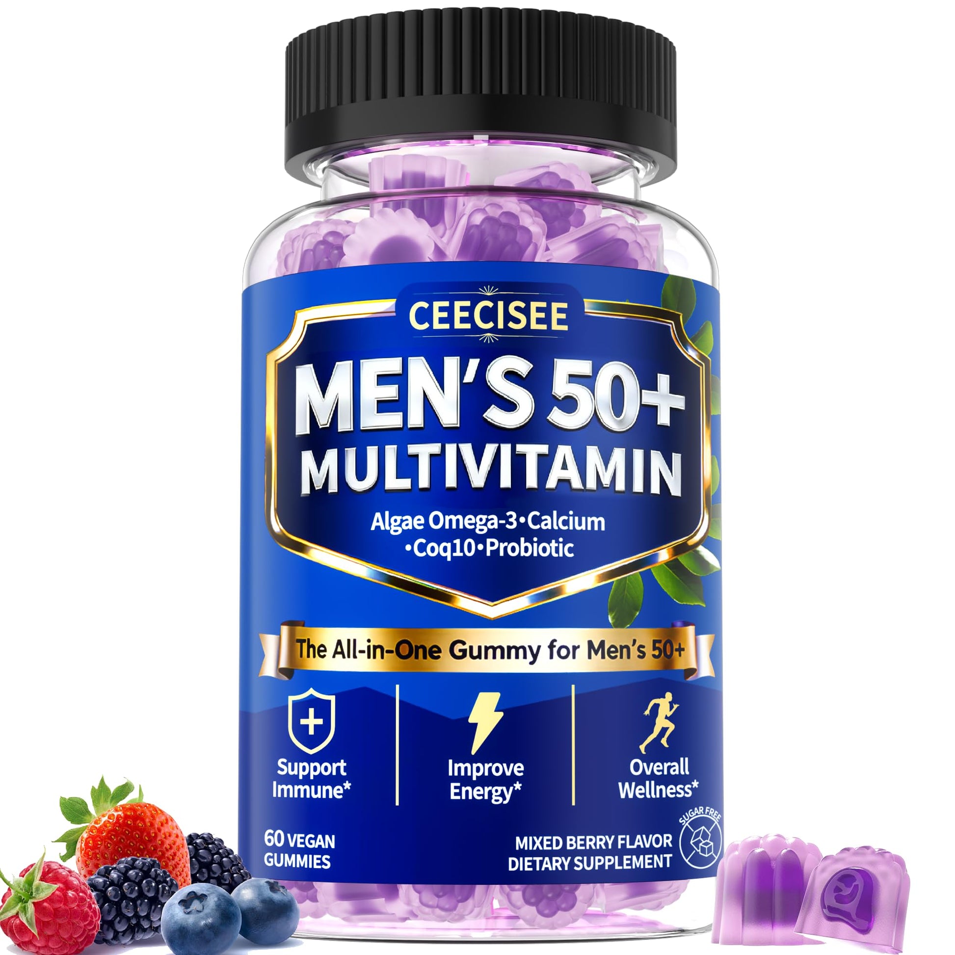 Ceecisee Methylated Multivitamin for Men Over 50: Daily Mens Multivitamins Gummies with Omega Probiotic Magnesium Zinc Vitamins D3 B12 - Energy Immune Support No Iron Vitamins Gummy for Men(60Count) CeeciseeAu supplements