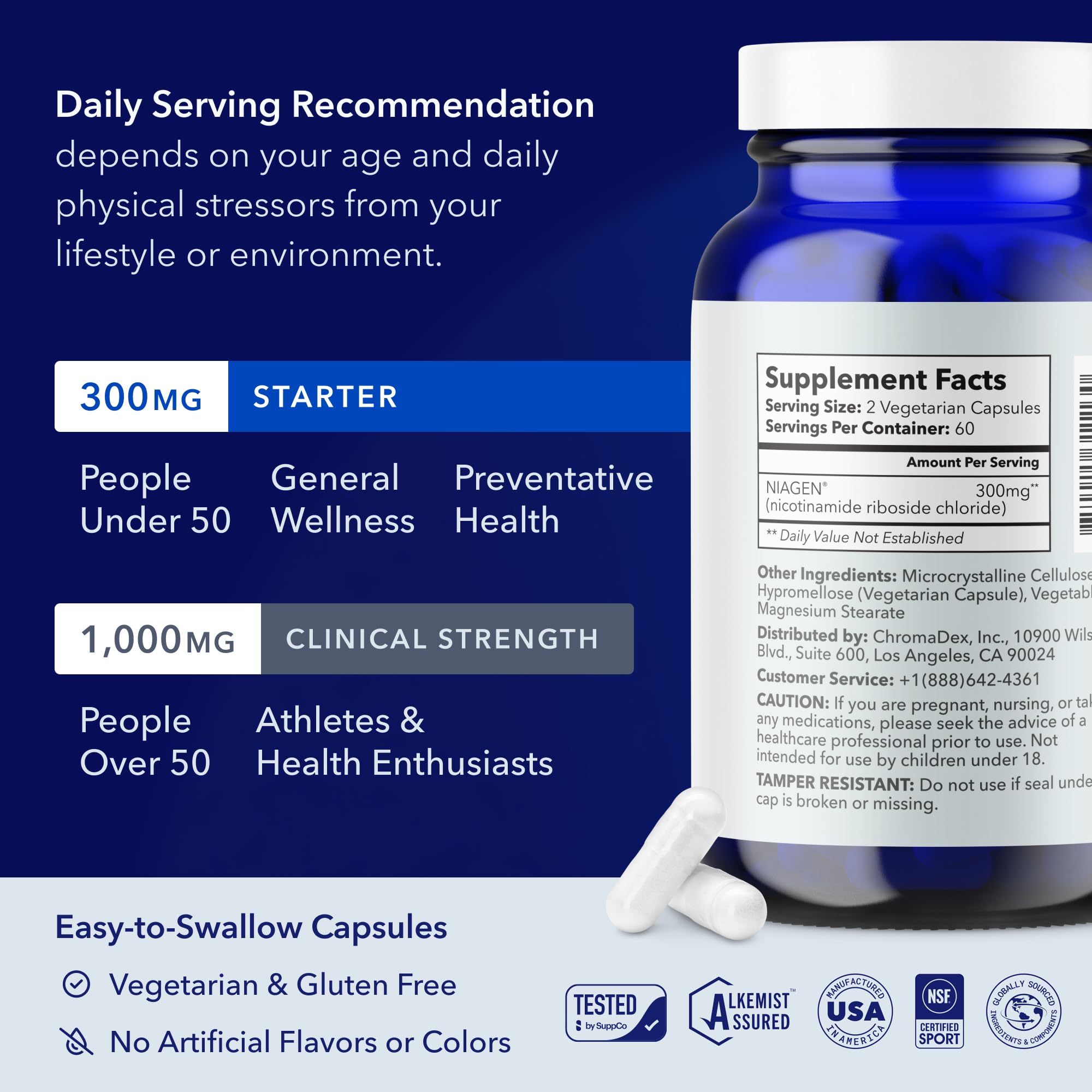 TRU NIAGEN Patented NAD Supplement for Brain Function, Anti Aging & Cell Regeneration, Niagen, 60 300mg Servings | Supports Cellular Energy, Muscle | Nicotinamide Riboside (NR) Take 2 Daily | 1 Bottle TRU NIAGENAu supplements