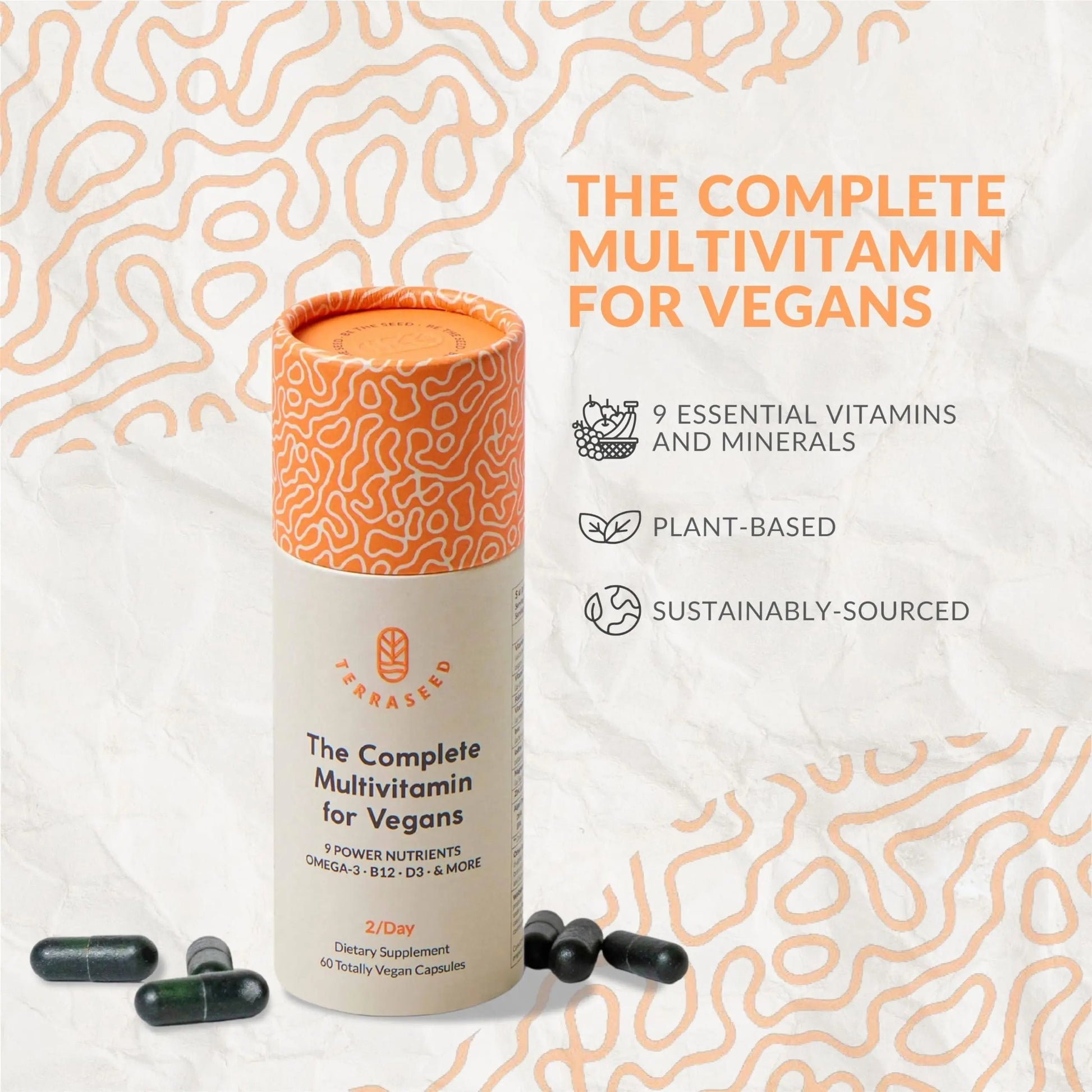 Complete Vegan Multivitamin with Iron, Omega 3, Vitamin D3, Folate, Zinc, Vitamin B12, & More - 100% Sustainable Vegan Vitamins TerraseedAu supplements