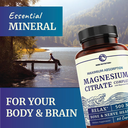 Magnesium Citrate Complex 500 MG for Calm, Relaxation, Constipation & Digestion Nobi NutritionUS supplements