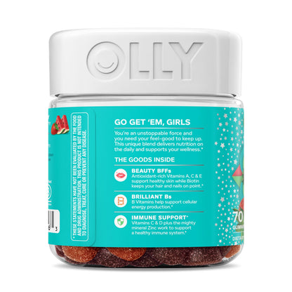 Olly Teen Girl Multi Gummy, Healthy Skin and Immune Support, 15 Essential Vitamins, Biotin, Zinc, Calcium, Chewable Multivitamin OLLYUS supplements